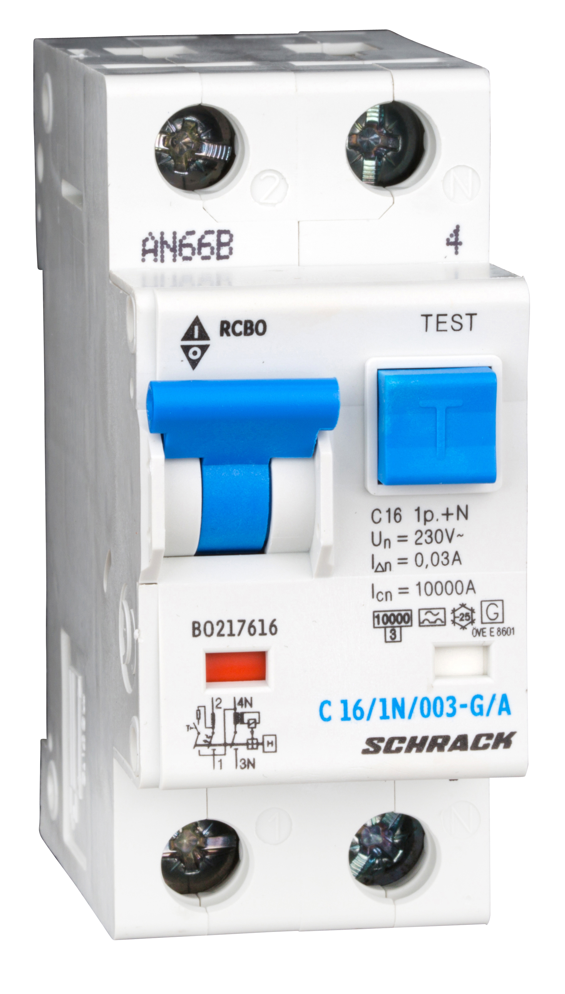 Intrerupator, automat, diferential, schrack, mcb/rcd, (rcbo), tip a g, bipolar, 1p+n, curba c, 20a, 30ma, 10ka
