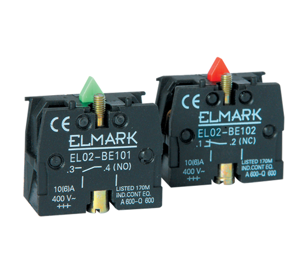 Contact auxiliar EL02-BE 101 1NO verde  401001, Elmark 