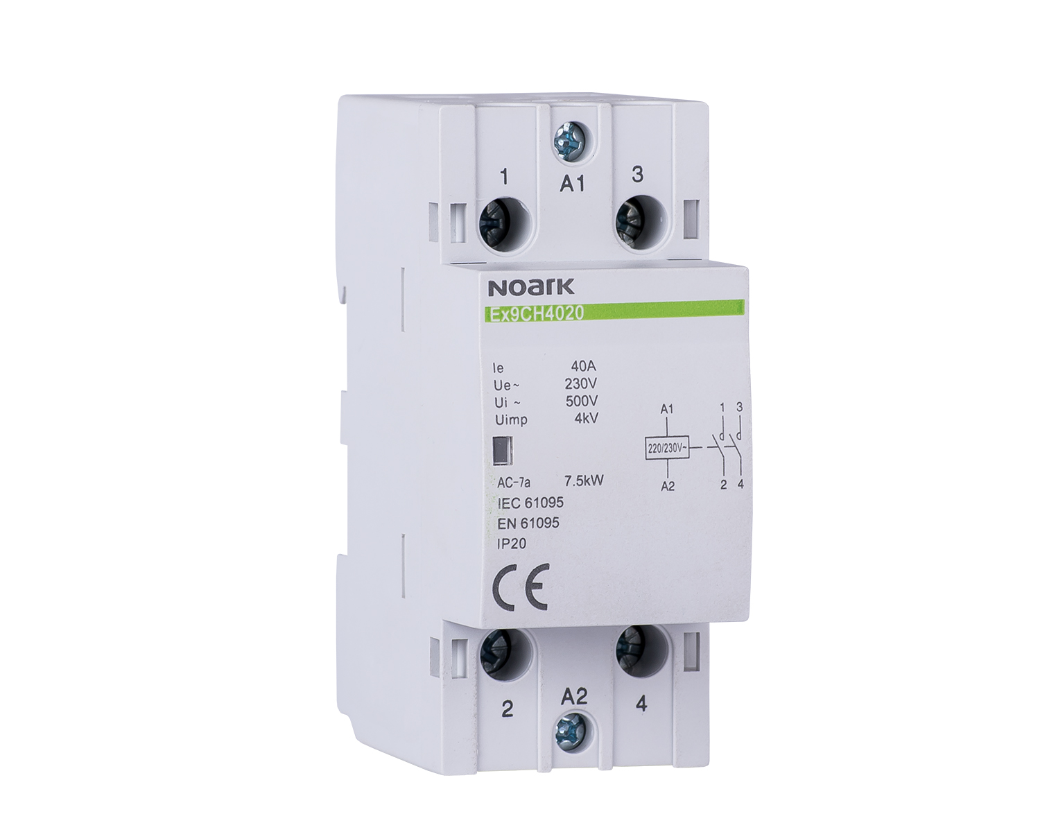 Contactor modular 40 A cont 220/230 V 2 NO  contact 102416 Ex9CH40 20 220/230V 50/60Hz Noark