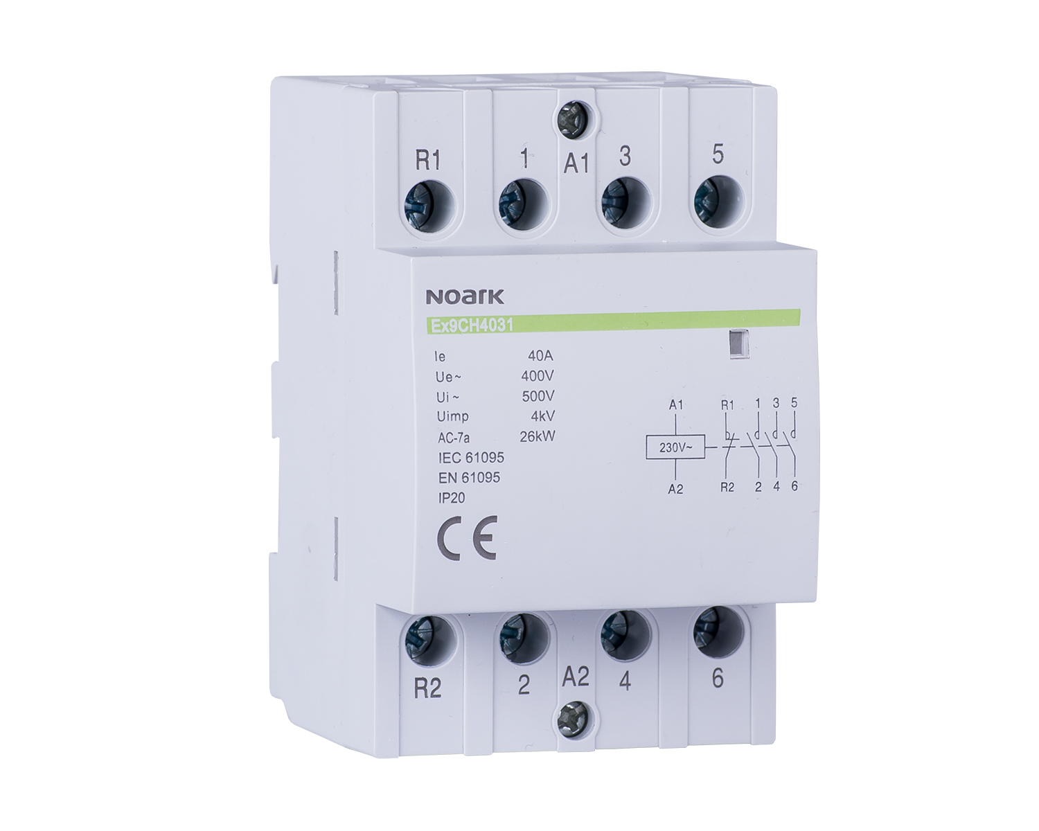 Contactor modular 40 A cont 220/230 V 4 NO  contact 102420 Ex9CH40 40 220/230V 50/60Hz Noark 