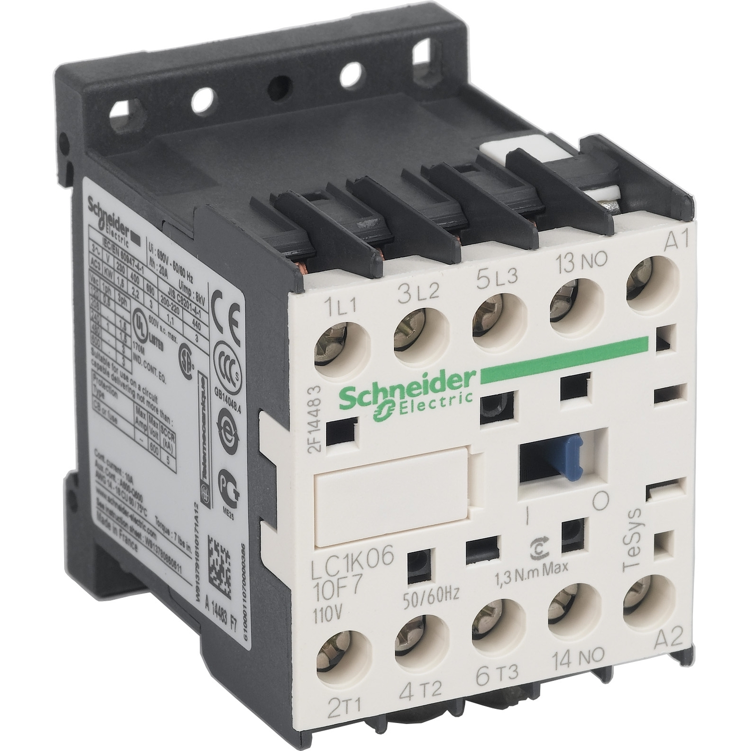 Contactor Tesys Lc1-K 3 Poli Ac-3 440 V 6 A bobina 110 V C.A Schneider LC1K0610F7 