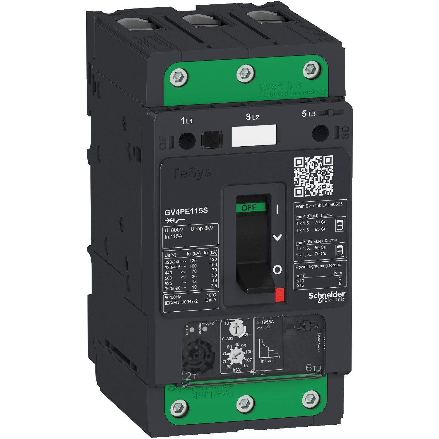Disjunctor protectie motor GV4 3P 80A Icu 100kA Termo magnetic Everlink terminals Schneider GV4PE80S