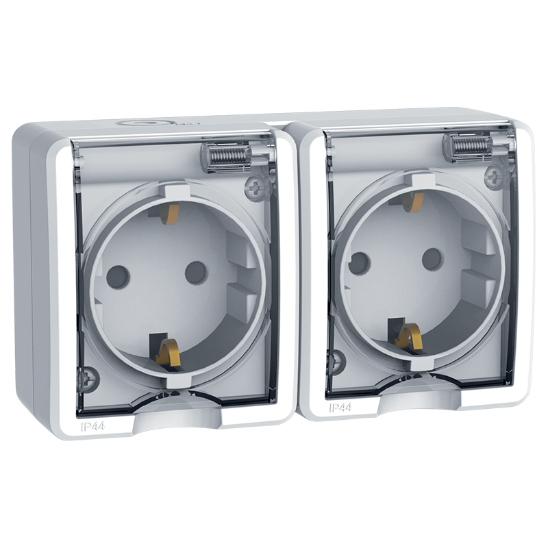 Electrix Priza dubla Alb Cu capac transparent IP44 Elmark 191071 