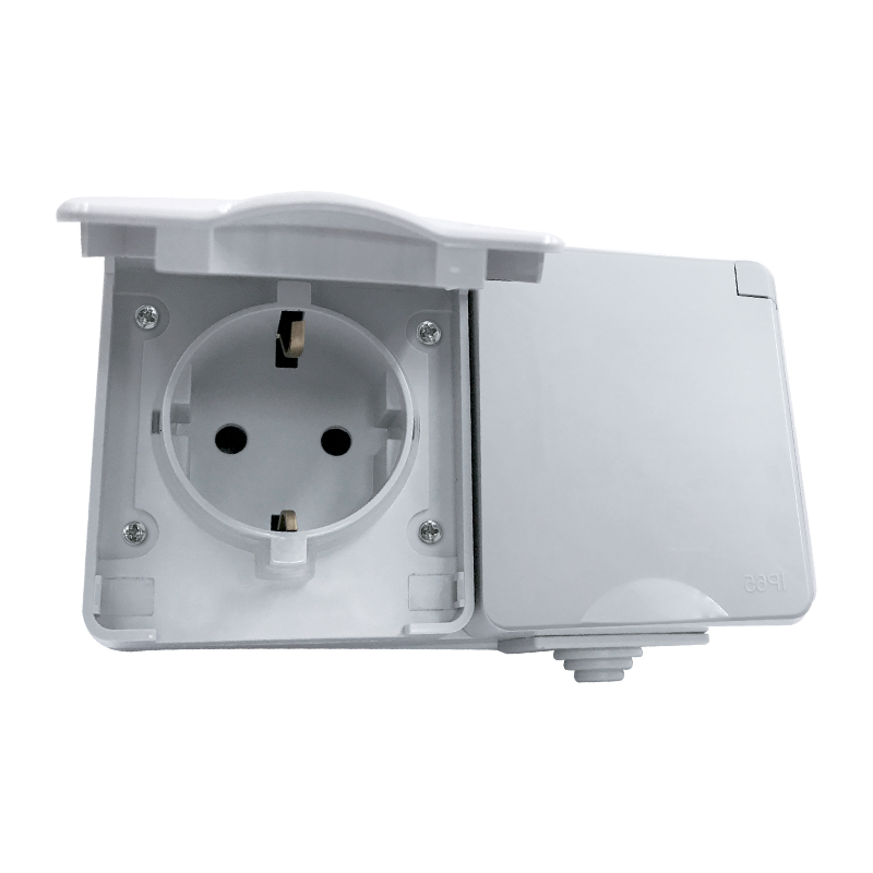 Electrix Priza dubla Gri Cu capac transparent IP65 Elmark 191171 