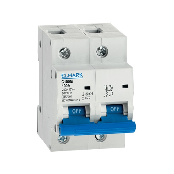 Siguranta electrica automata Elmark MCB C100M 10kA 2P 80A Curba C OLD DESIGN 41280O,