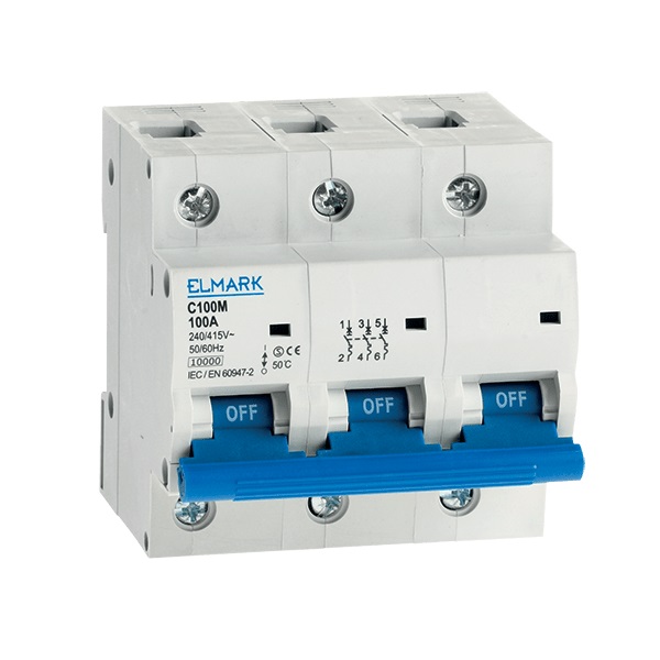 Siguranta electrica automata Elmark MCB C100M 10kA 3P 80A Curba C OLD DESIGN 41380O,