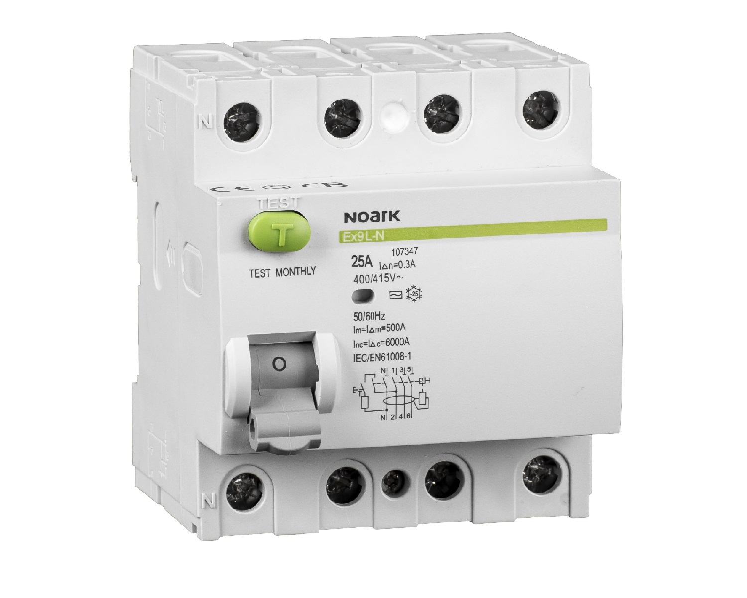 Intrerupator diferential curent rezidual 6kA 4P 63A 300mA tip AC Noark Ex9L-N 108341