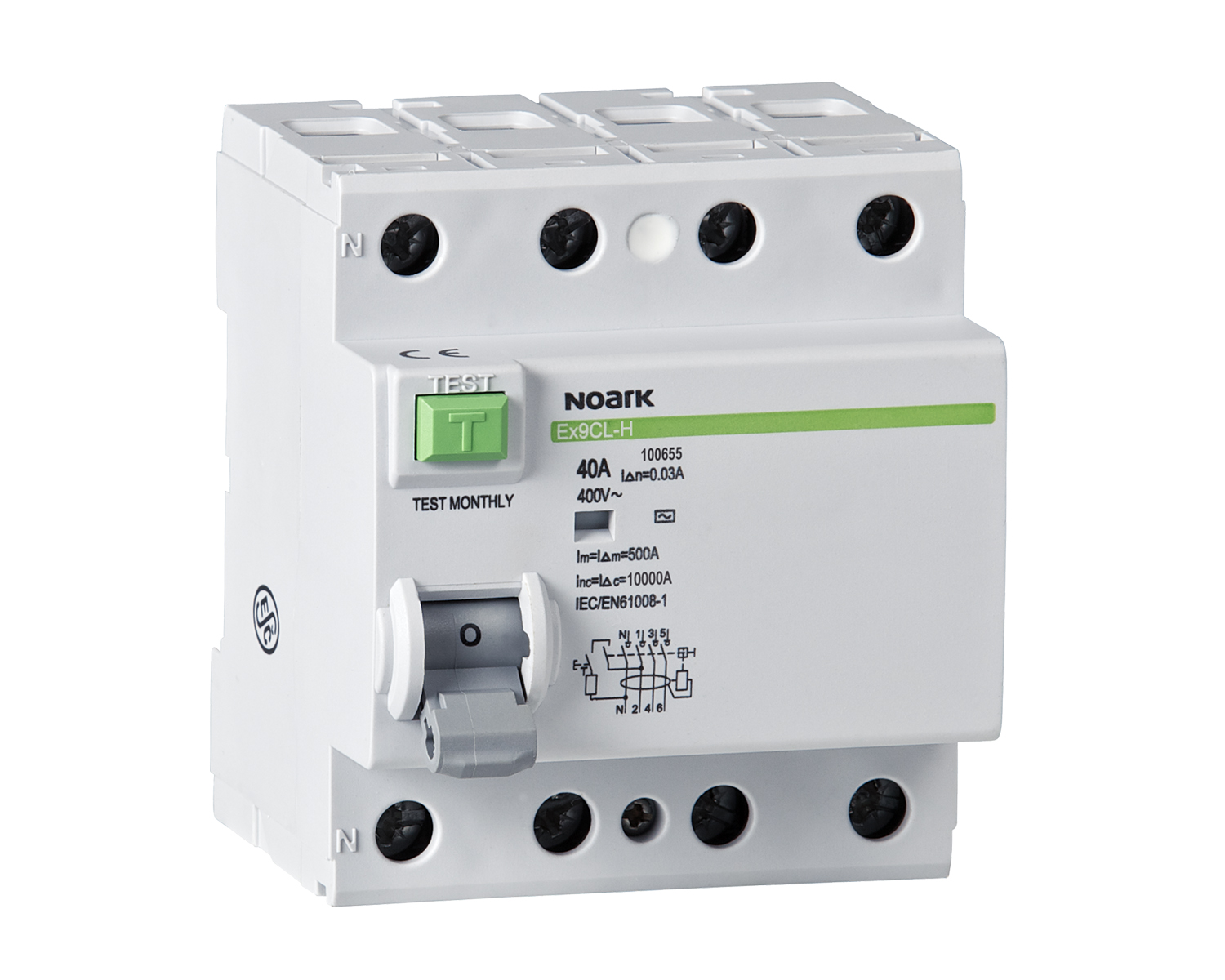 Intrerupator diferential curent rezidual 6kA 4P 80A 300mA tip S+AC Noark Ex9CL-100 100724
