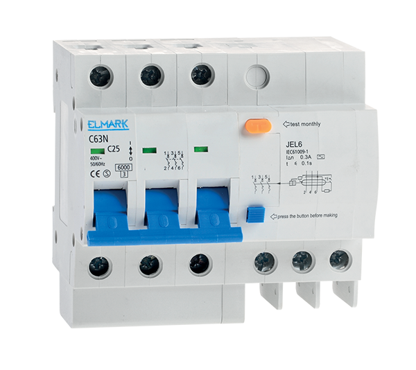 Intreruptor automat diferential Elmark JEL6 RCBO TIP AC C25 3P 25A 300mA 40323,