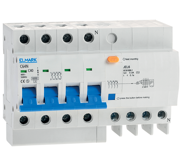 Intreruptor automat diferential Elmark JEL6 RCBO TIP AC C50 3P+N 50A 300mA 40436,