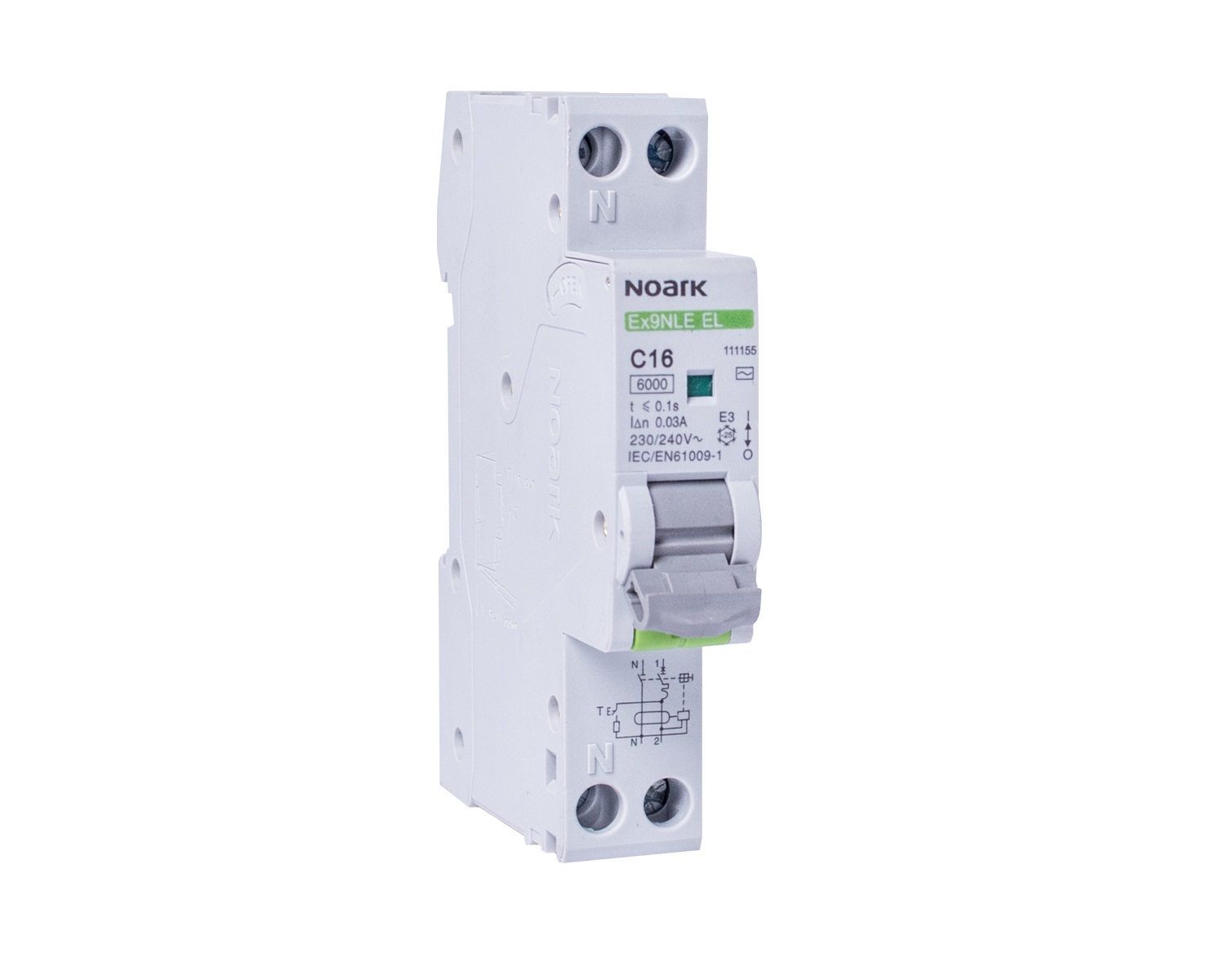 Intrerupator diferential RCBO 6kA 1P+N 6A 30mA tip AC Noark Ex9NLE 111153