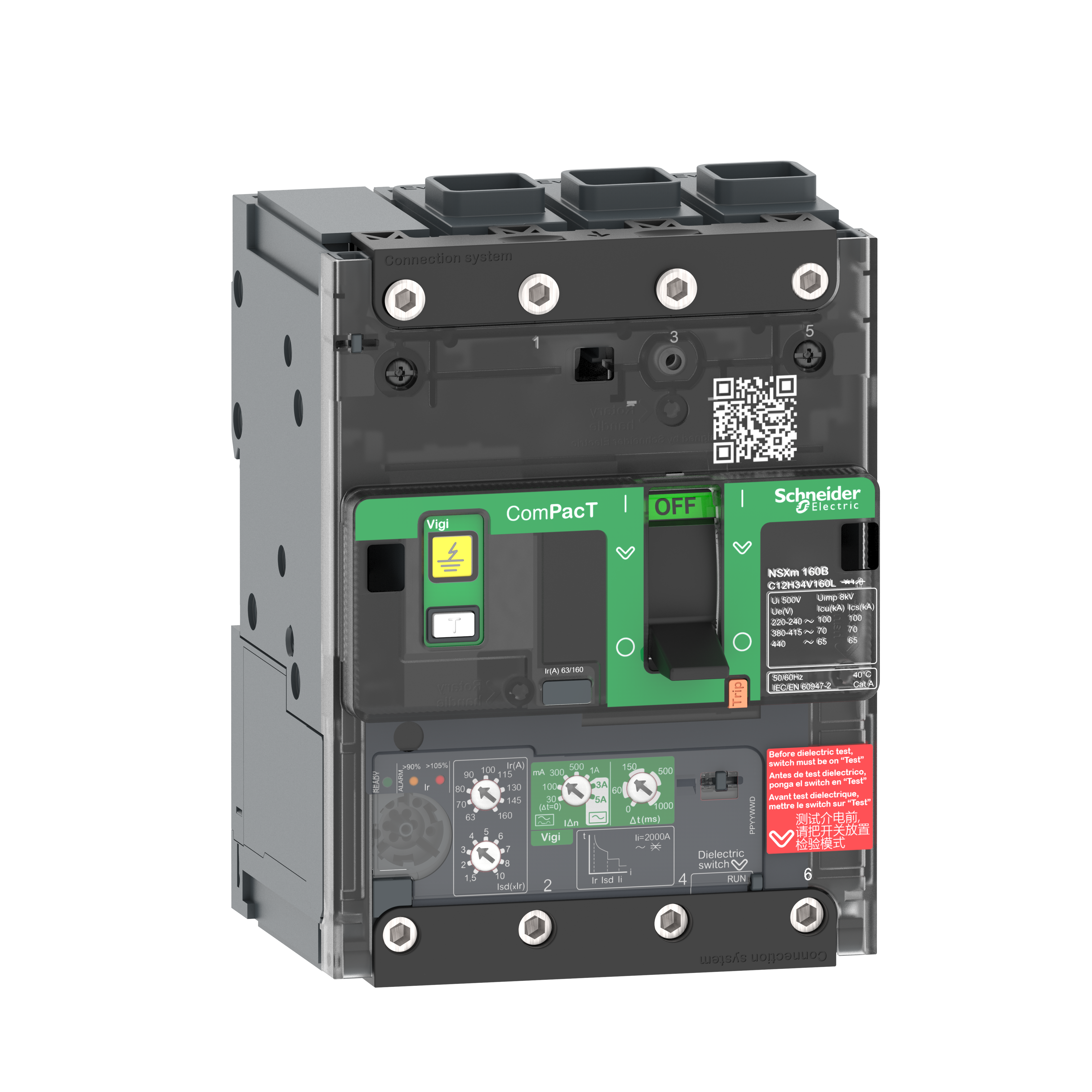 Intreruptor, ComPacT, Schneider, NSXm, B, (25, kA, la, 415, VAC), 3 Poli 3d, 100A, unitate, de, declansare, Micrologic, 4.1, conectori, EverLink, C11B34V100L