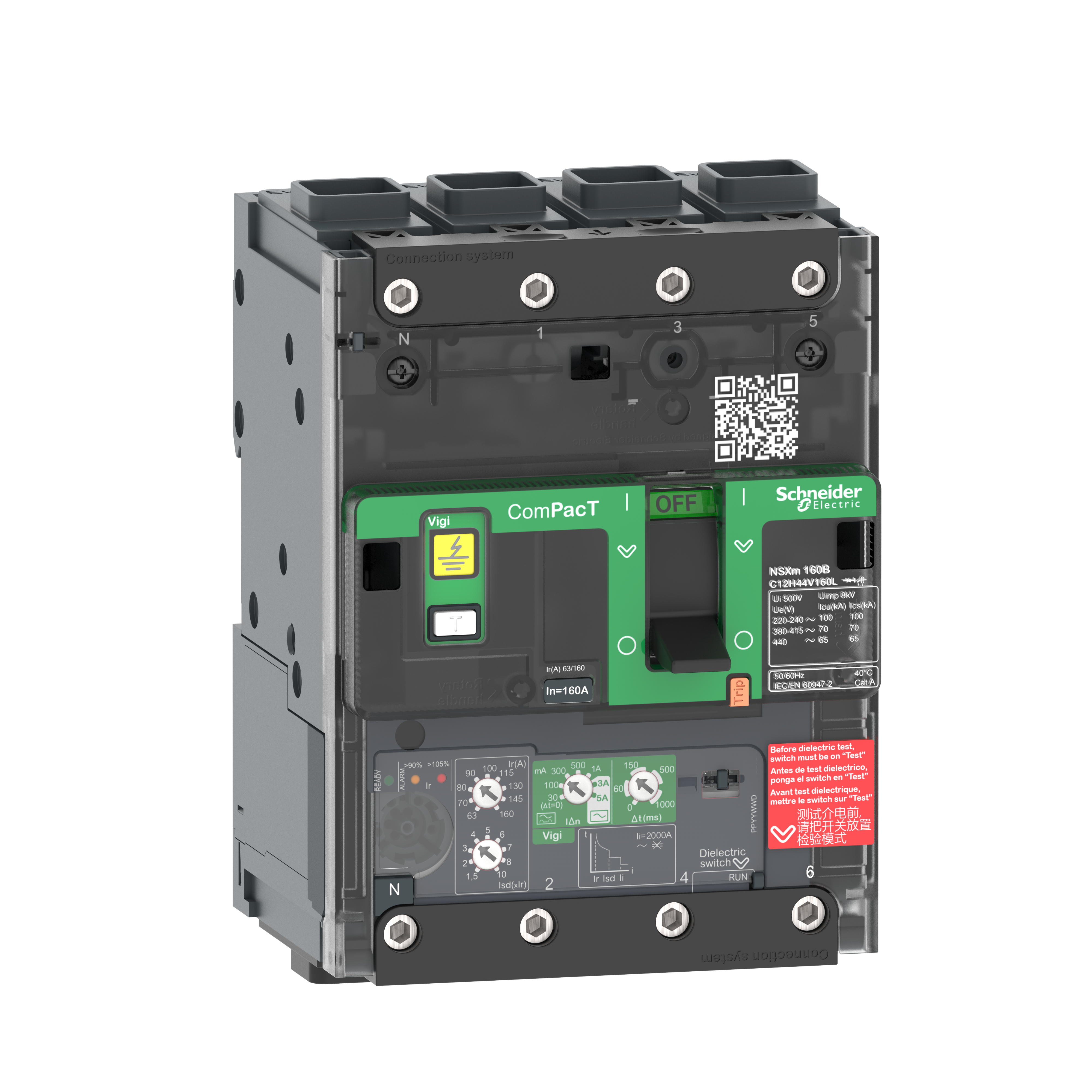 Intreruptor, ComPacT, Schneider, NSXm, H, (70, kA, la, 415, VAC), 4 Poli 4d, 25A, unitate, de, declansare, Micrologic, 4.1, conectori, EverLink, C11H44V025L