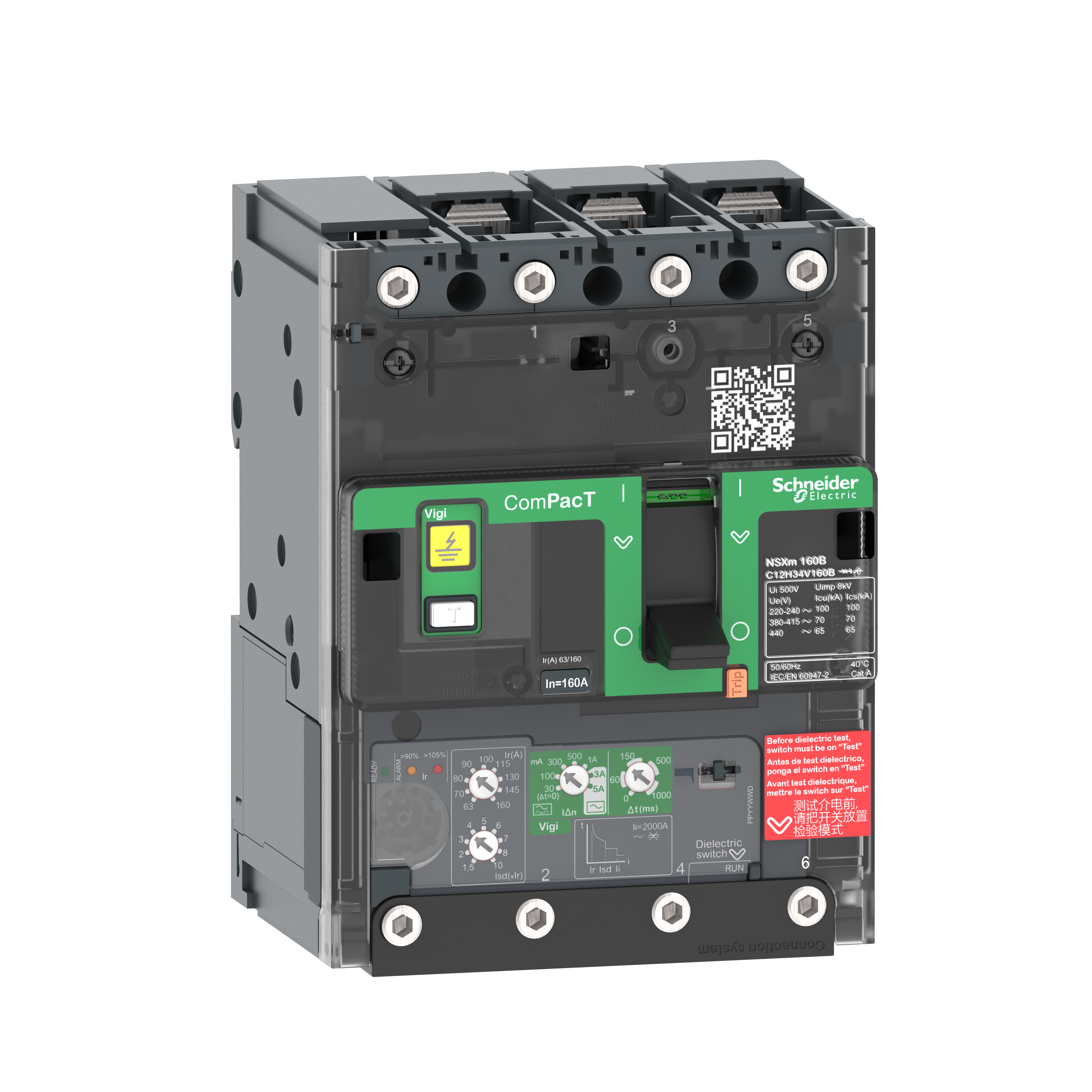 Intreruptor, ComPacT, Schneider, NSXm, N, (50, kA, la, 415, VAC), 3 Poli 3d, 25A, unitate, de, declansare, Micrologic, 4.1, conectori, cu, papuci, si, conectori, pt., bare, colectoare, C11N34V025B