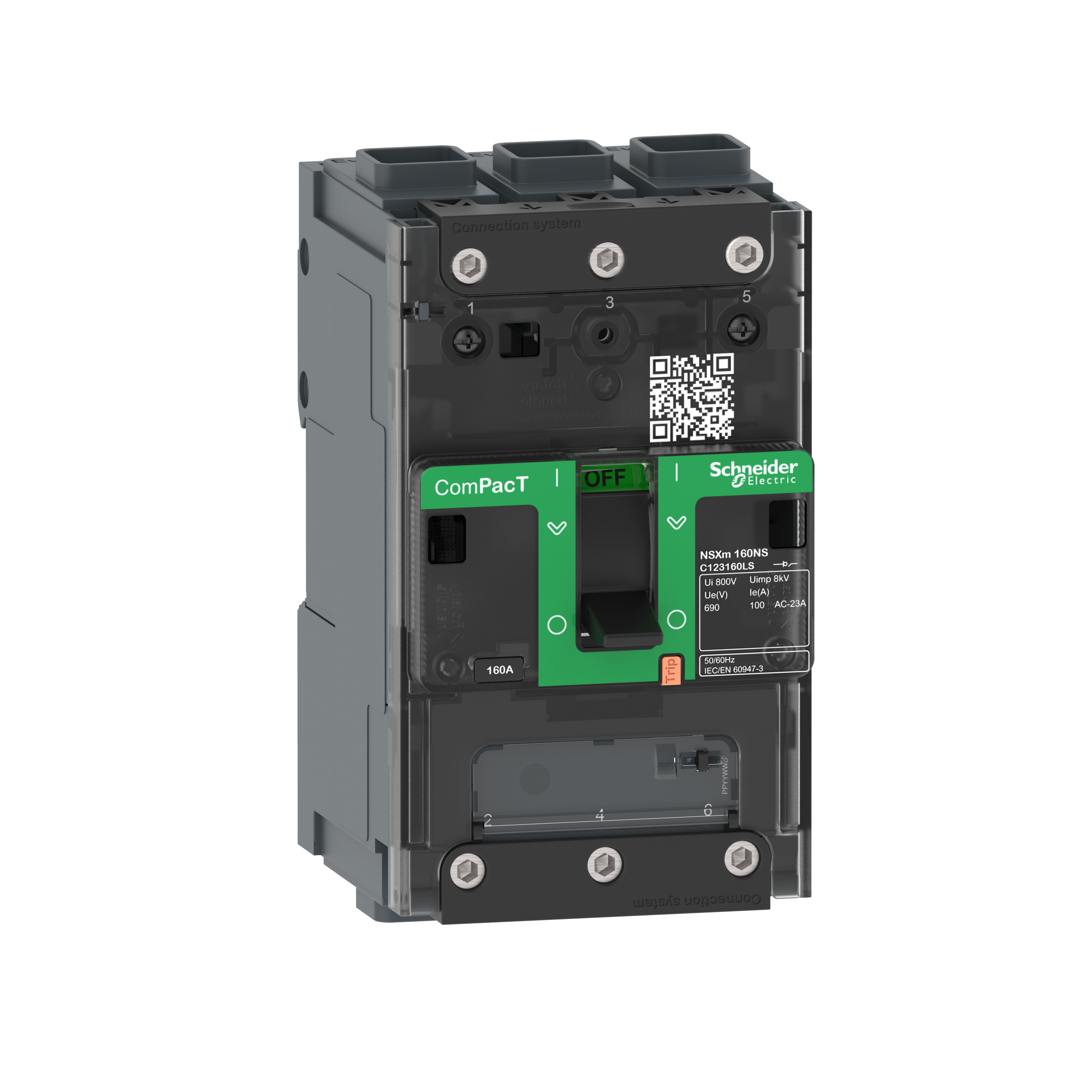 Intreruptor, ComPacT, Schneider, NSXm, NA, 3 Poli, 160A, conectori, EverLink, C123160LS