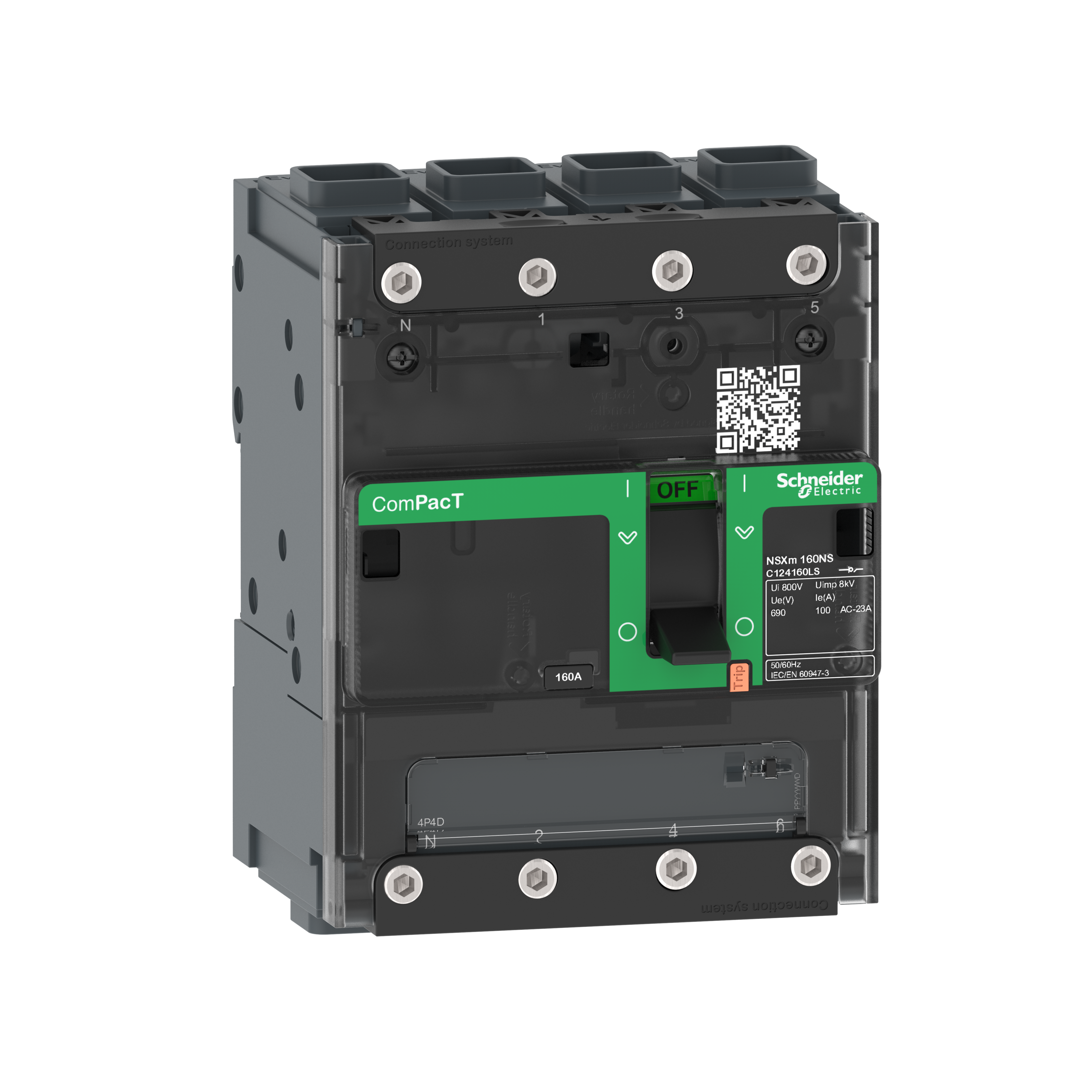 Intreruptor, ComPacT, Schneider, NSXm, NA, 4 Poli, 100A, conectori, EverLink, C114100LS