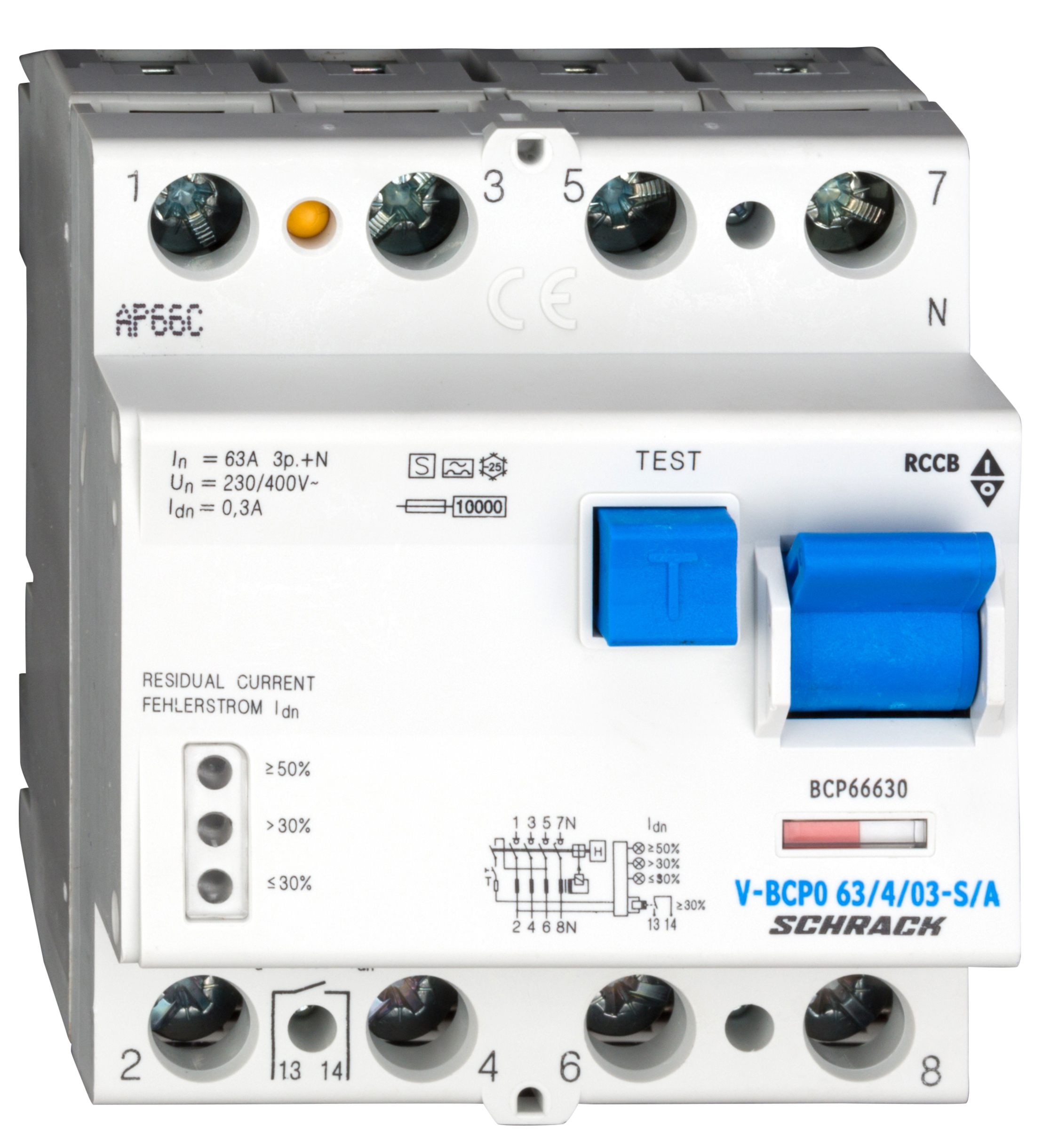 Intrerupator, diferential, Schrack, PRIORI, Tip A, Tetrapolar, 4P, Curba S, VSF, 63A, 300mA, 10kA