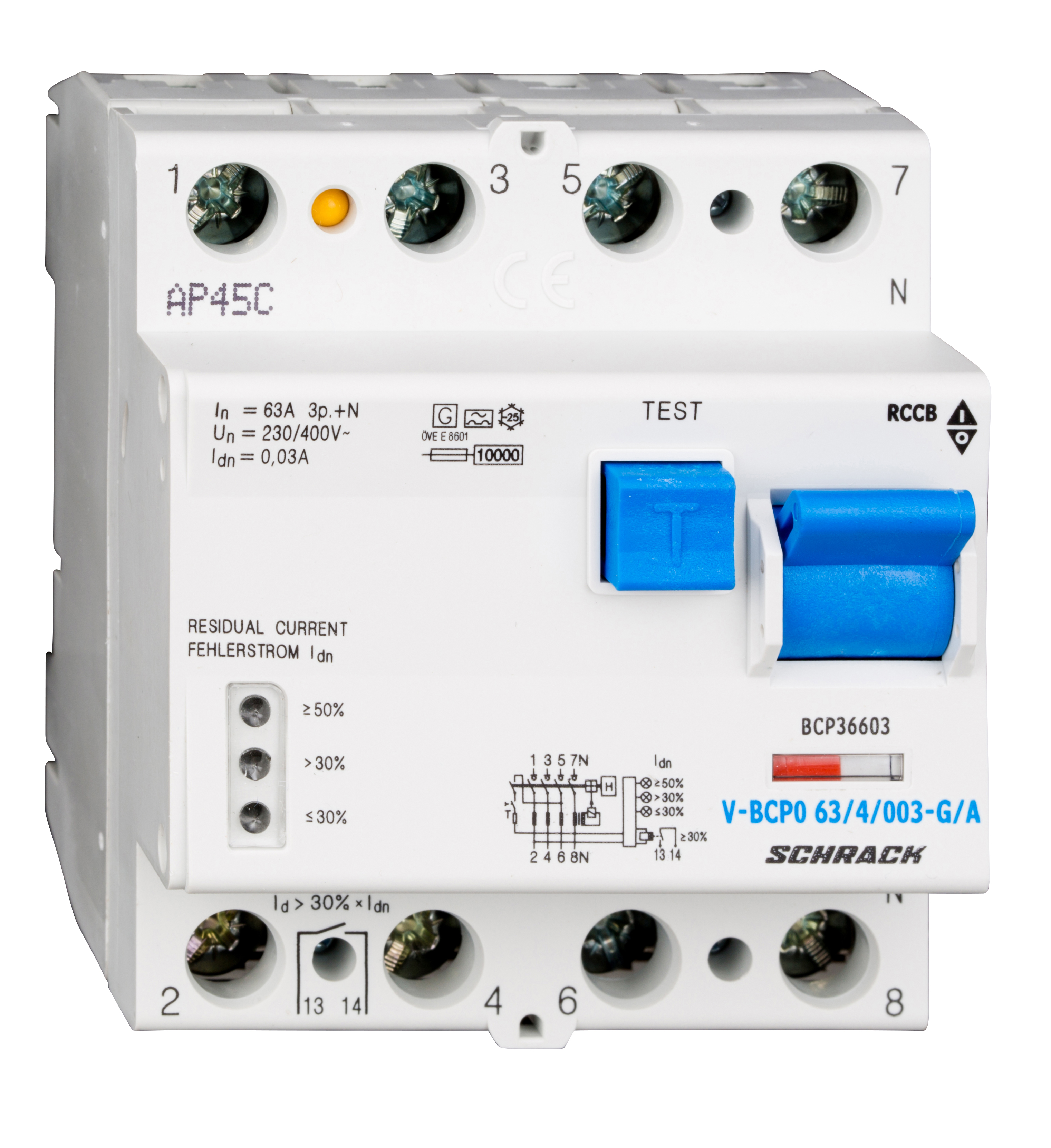 Intrerupator, diferential, schrack, priori, tip a, tetrapolar, 4p, curba g, vsf, 63a, 30ma, 10ka