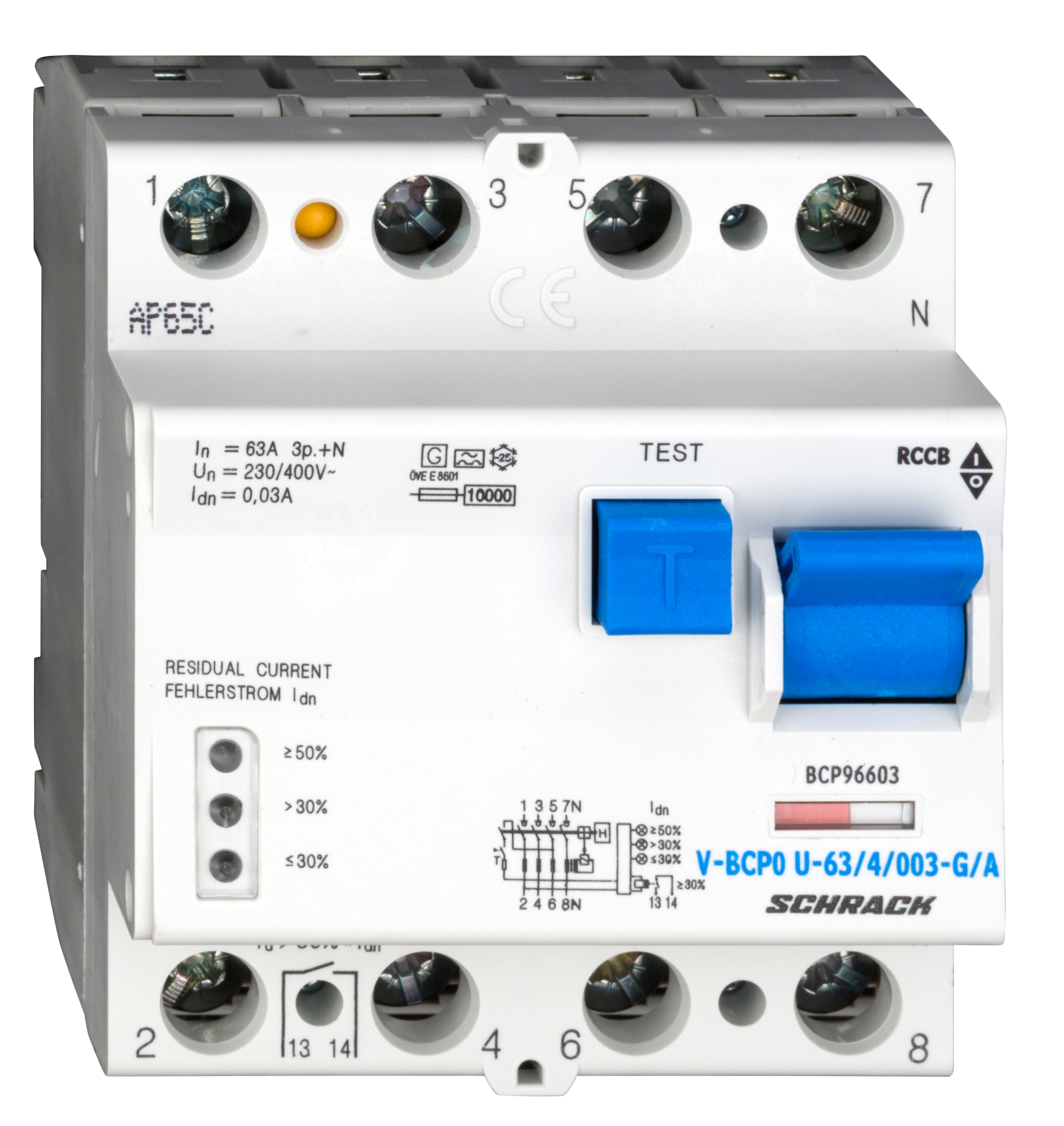 Intrerupator, diferential, schrack, priori, tip a, tetrapolar, 4p, curba g, vsf, 63a, 30ma, 10ka