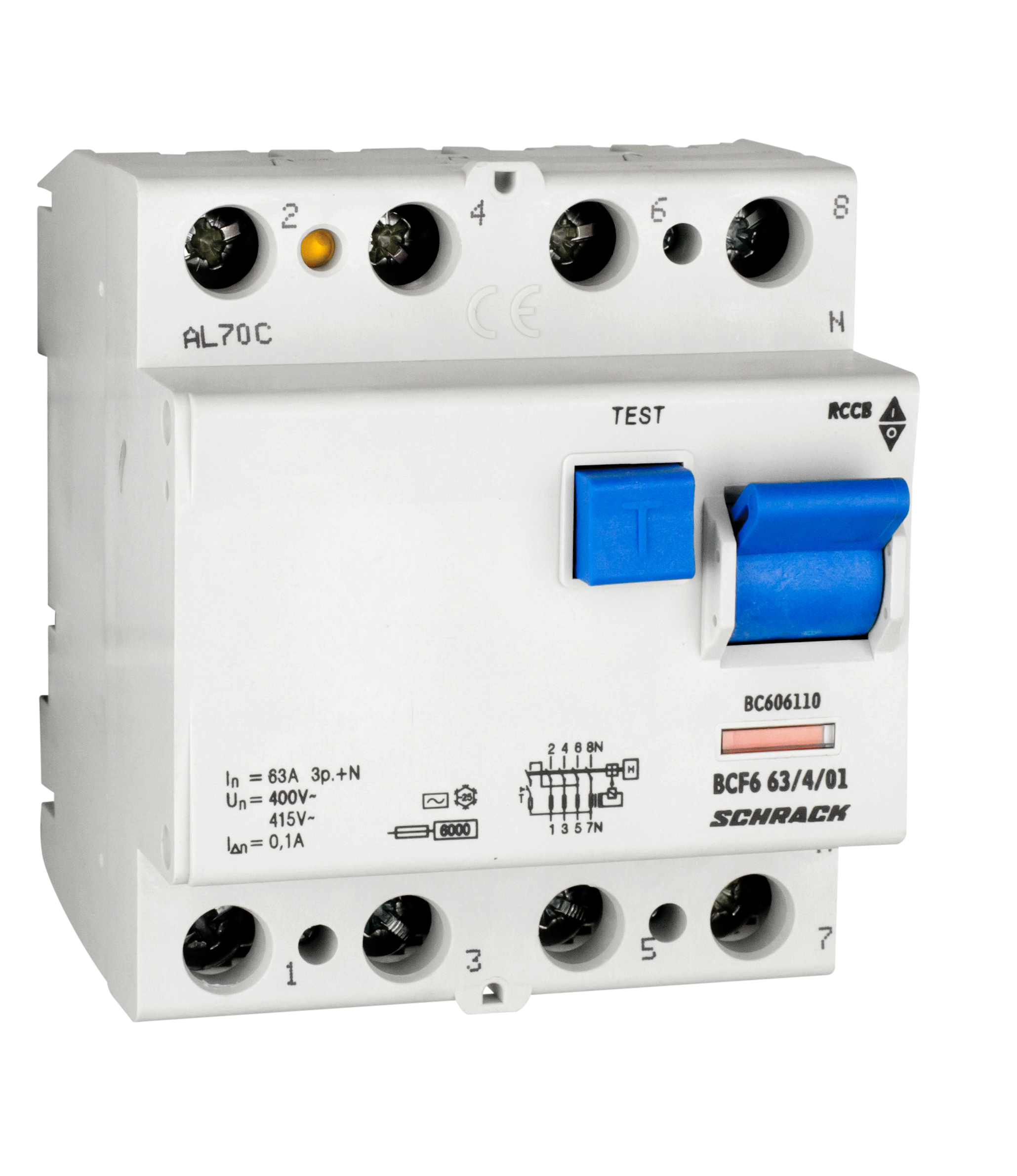 Intrerupator, diferential, schrack, tip ac, tetrapolar, 4p, 63a, 100ma, 10ka