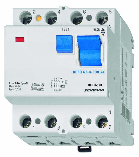 Intrerupator, diferential, schrack, tip ac, tetrapolar, 4p, 63a, 300ma, 10ka