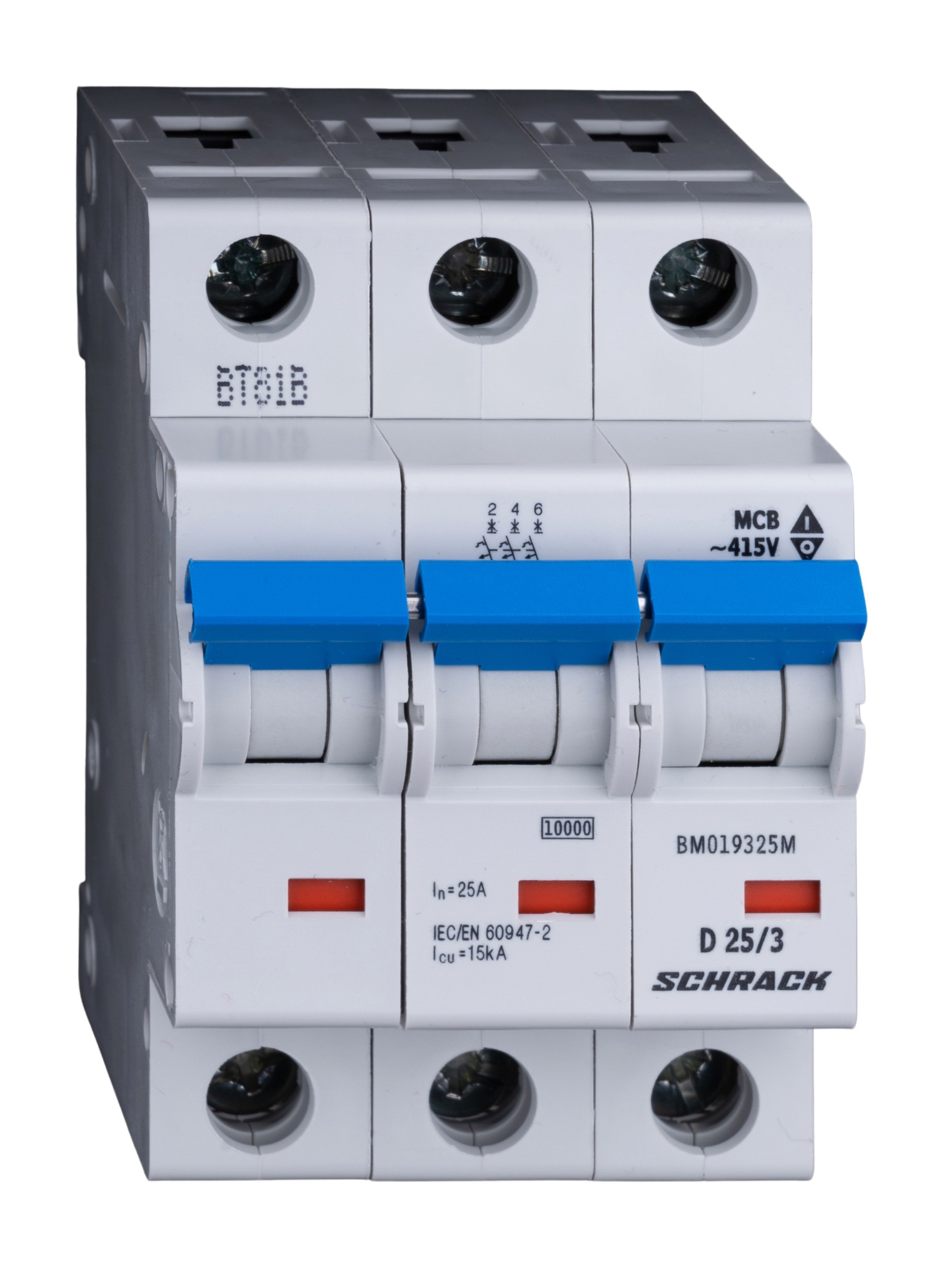 Intrerupator, automat, mcb, tripolar, 3p, curba, d, 25a, 40°c, 10ka, schrack, bm019325me