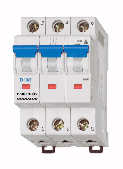 Intrerupator, automat, mcb, tripolar, 3p, curba, d, 2a, 40°c, 10ka, schrack, bm019302me