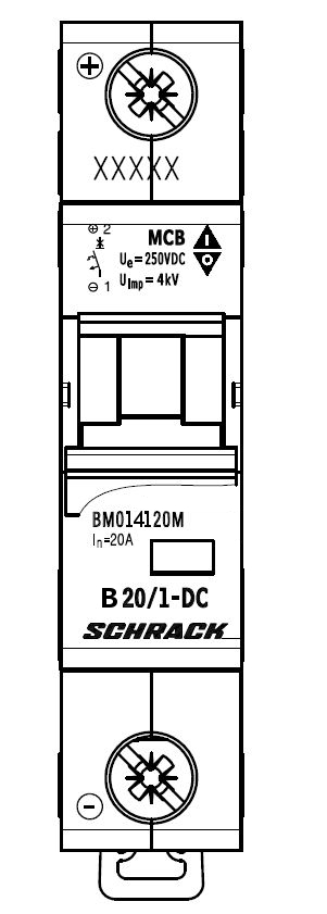 Intrerupator, automat, mcb, monopolar, 1p, curba, b, 20a, 40°c, 10ka, curent continuu, schrack, bm014120me