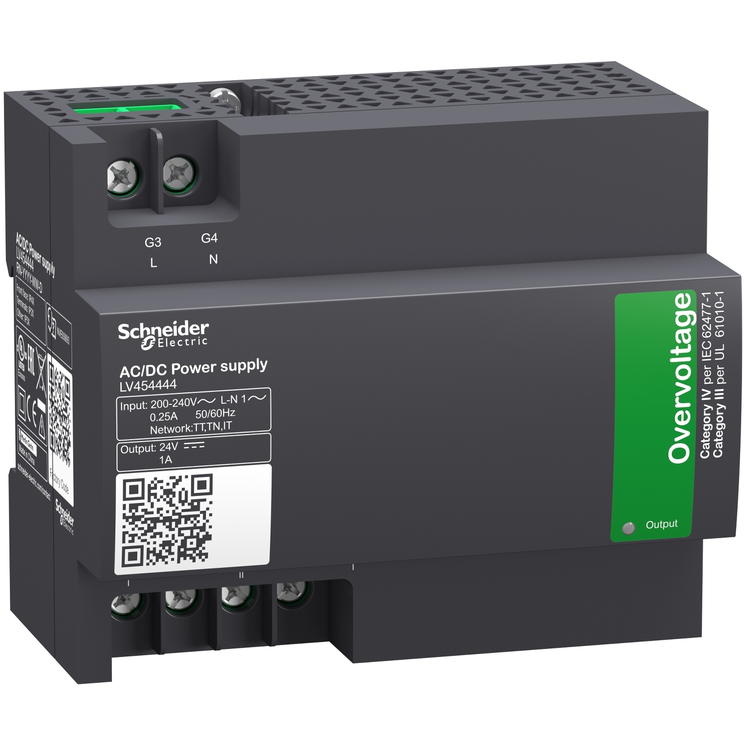 Modul sursa de tensiune externa tensiune de intrare 200 V c.a. pana la 240 V c.a. 50/60 Hz tensiune de iesire 24 V c.c. curent de iesire 1A Schneider LV454444