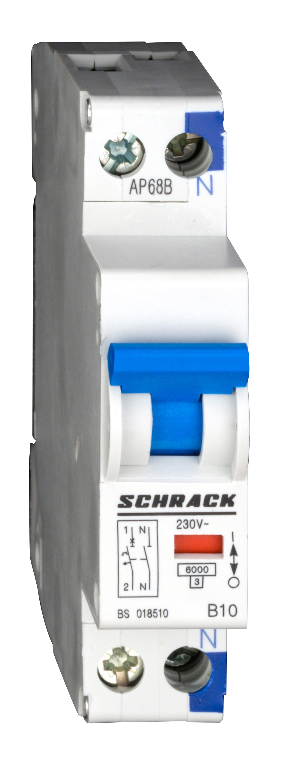 Intrerupator, automat, 1uh, bipolar, 1p+n, schrack, curba, b, 10a, 6ka, schrack, bs018510--