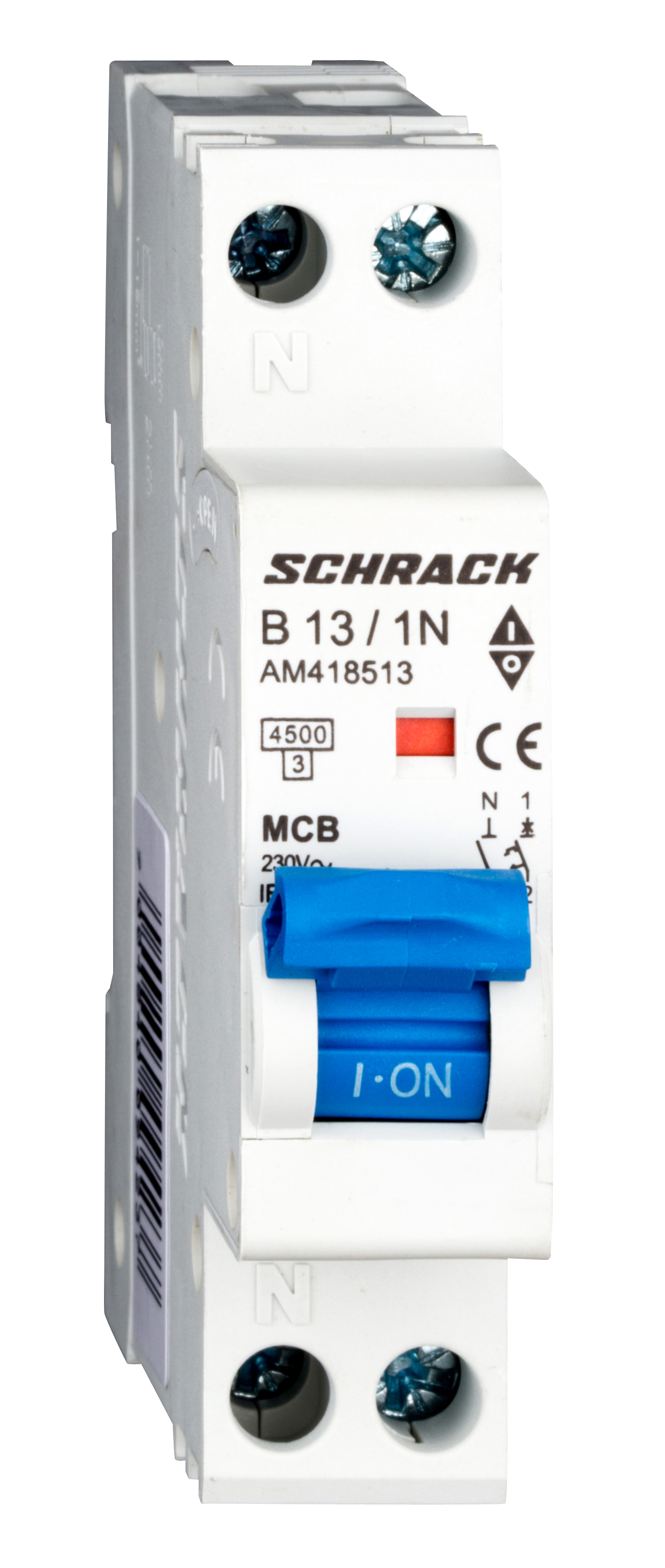 Intrerupator, Automat, AMPARO, Bipolar, 1P+N, Schrack, Curba, B, 13A, 4.5kA, Schrack, AM418513--