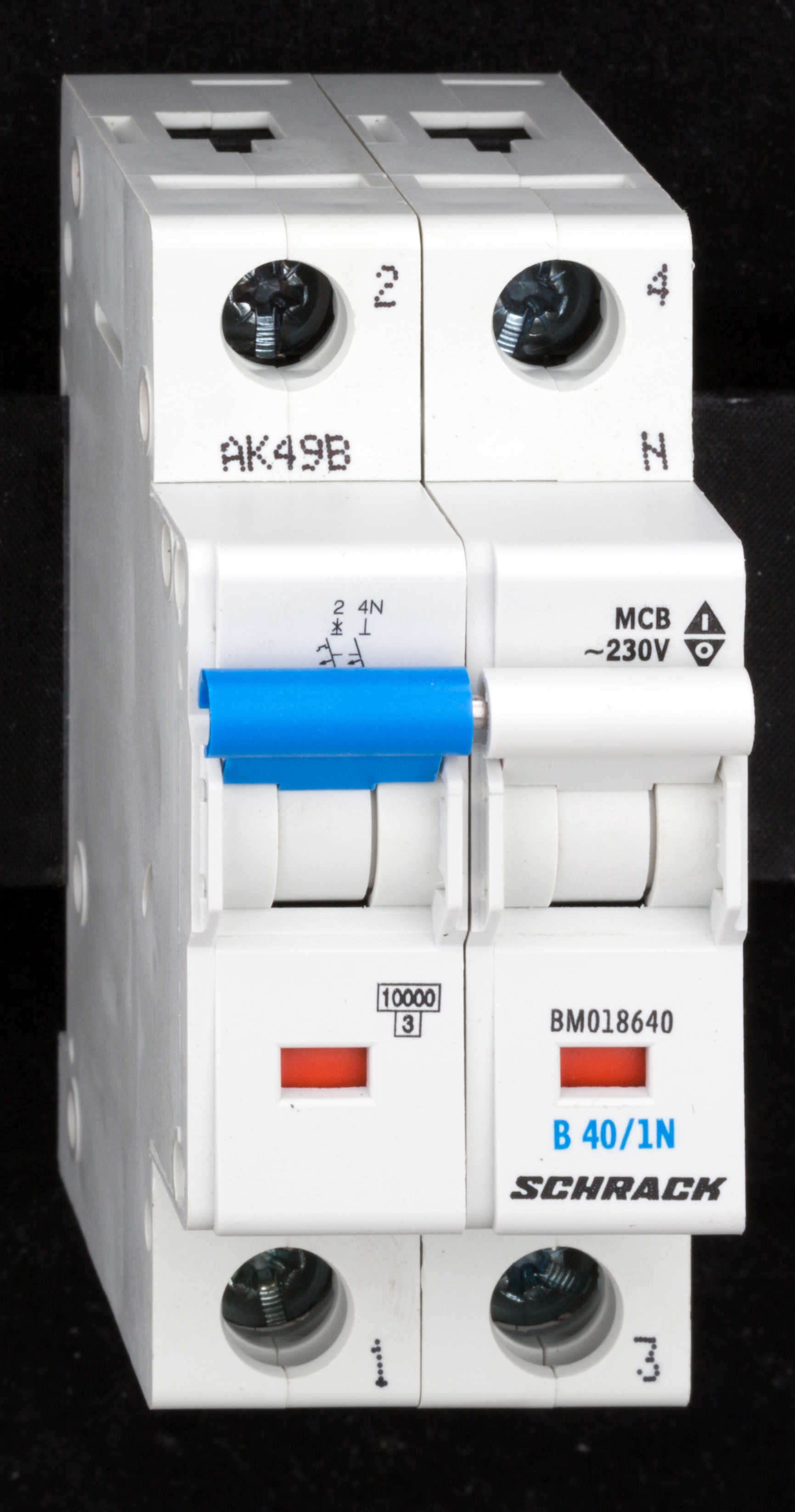 Intrerupator, automat, bipolar, 1p+n, schrack, curba, b, 40a, 10ka, schrack, bm018640--