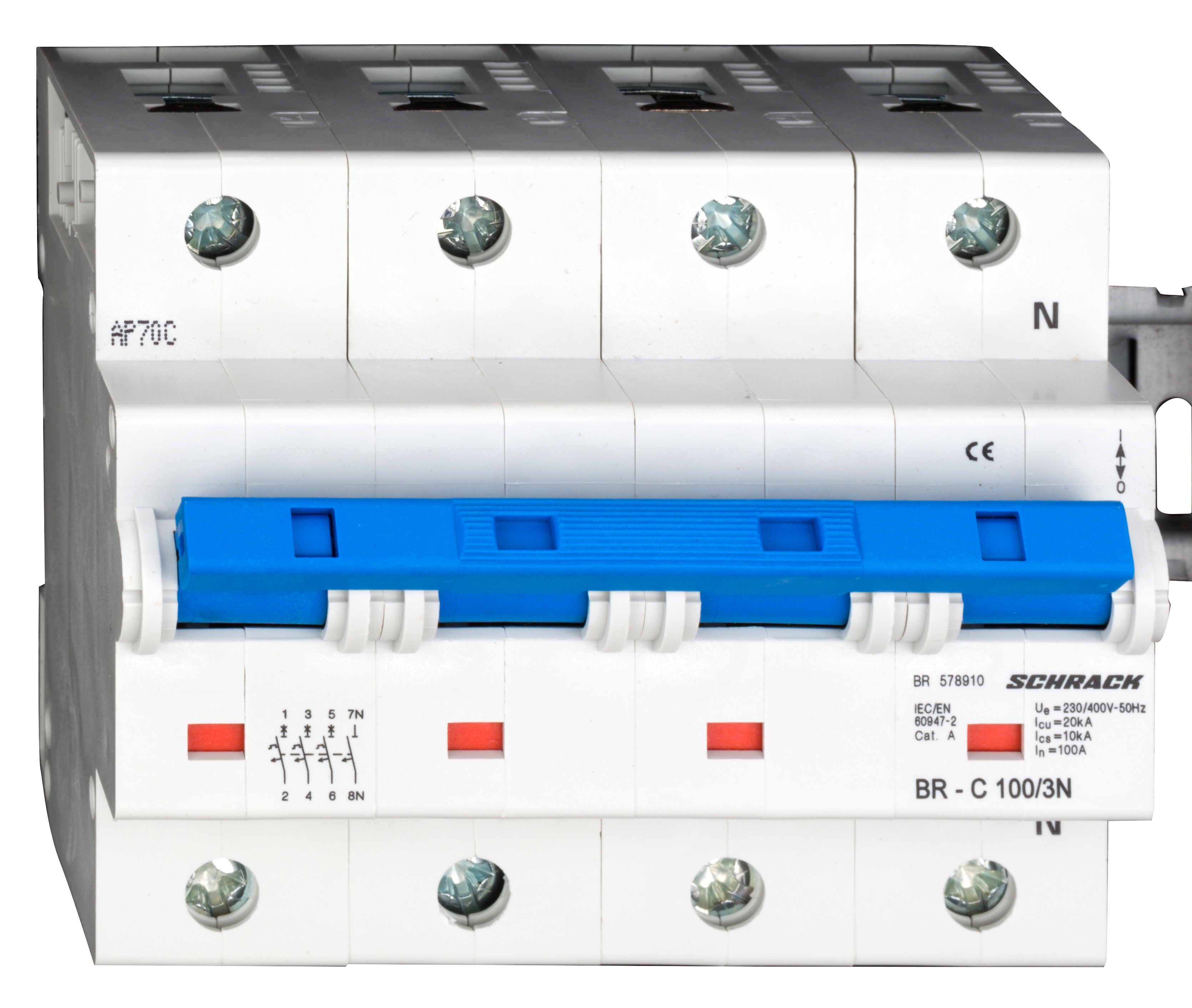 Intrerupator, automat, tetrapolar, 3p+n, schrack, curba, c, 100a, schrack, br578910--
