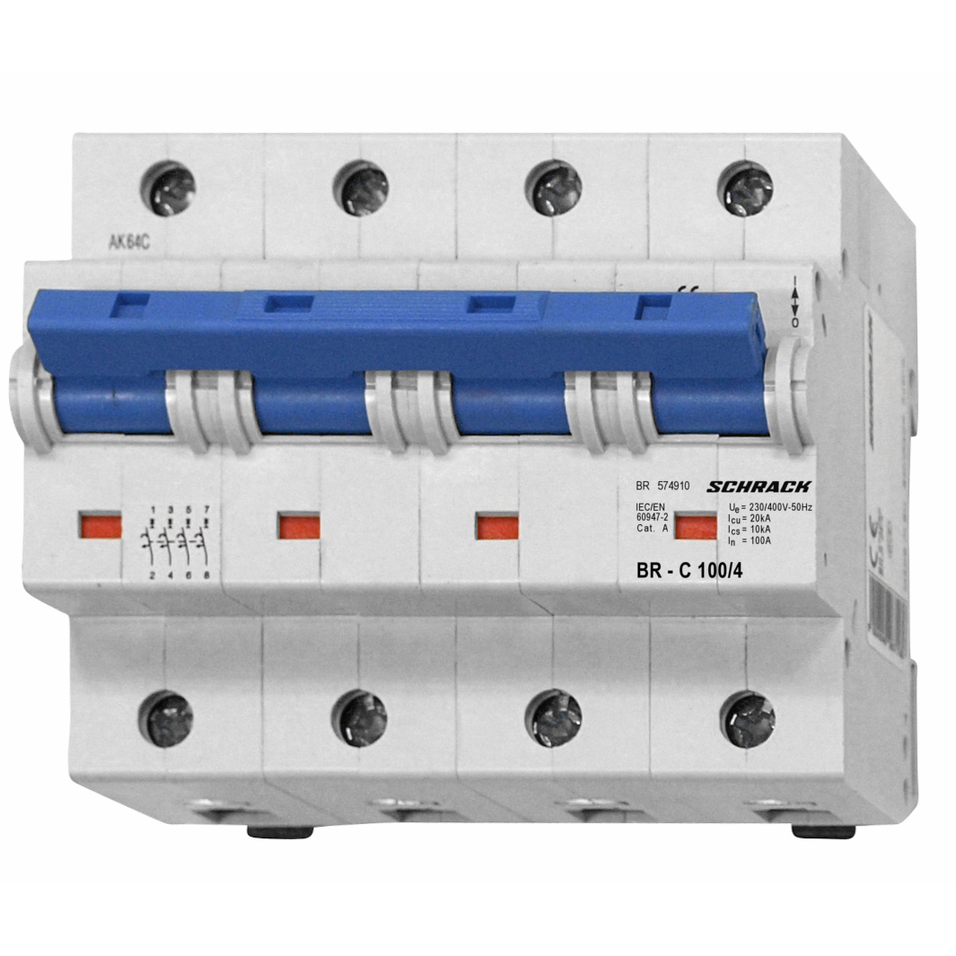 Intrerupator, automat, tetrapolar, 4p, schrack, curba, c, 100a, schrack, br574910--