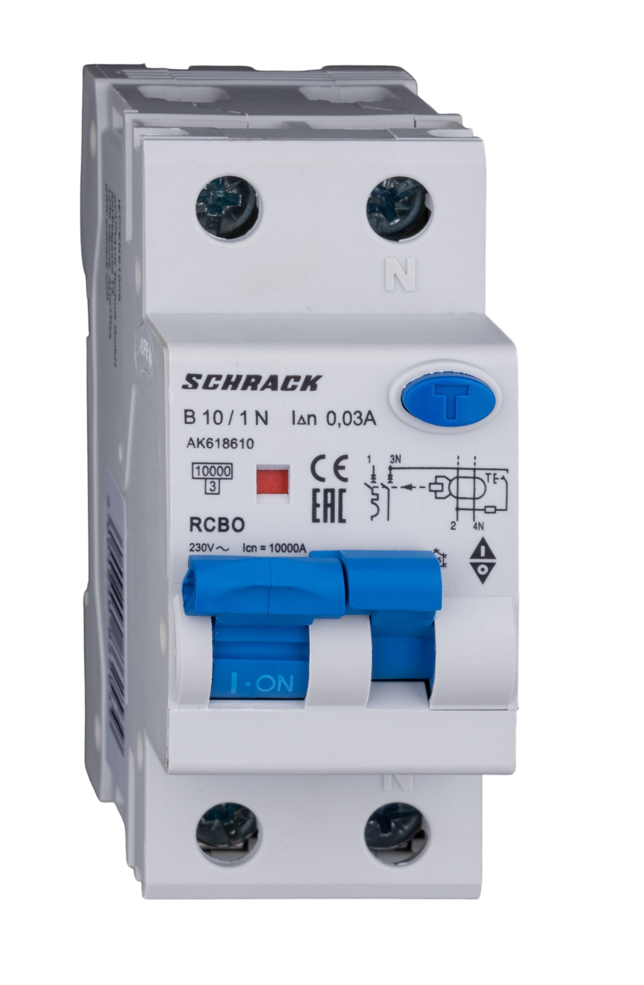 Intrerupator, automat, diferential, Schrack, AMPARO, Tip A, Bipolar, 1P+N, Curba B, 10A, 30mA, 10kA
