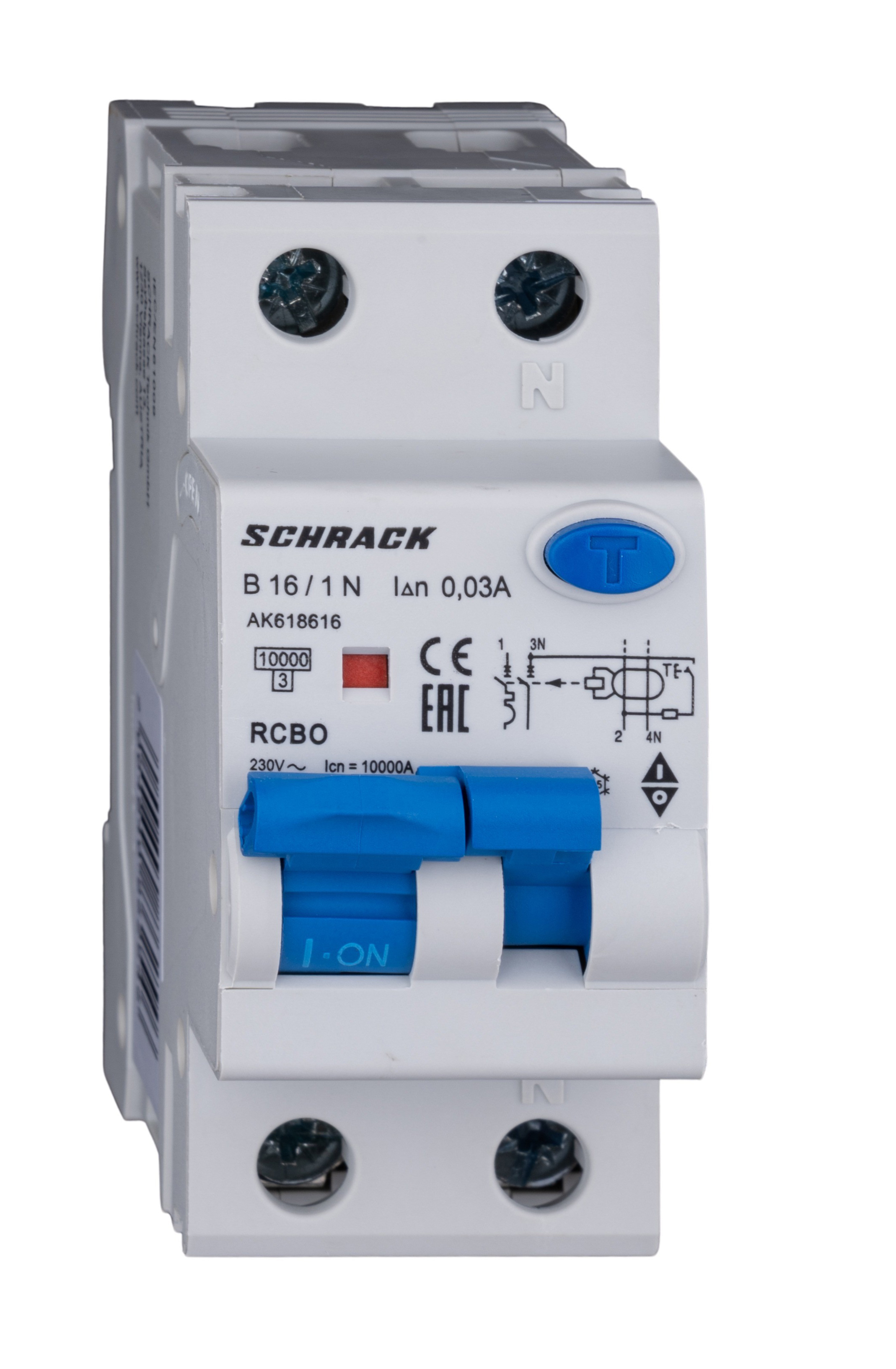 Intrerupator, automat, diferential, Schrack, AMPARO, Tip A, Bipolar, 1P+N, Curba B, 16A, 30mA, 10kA