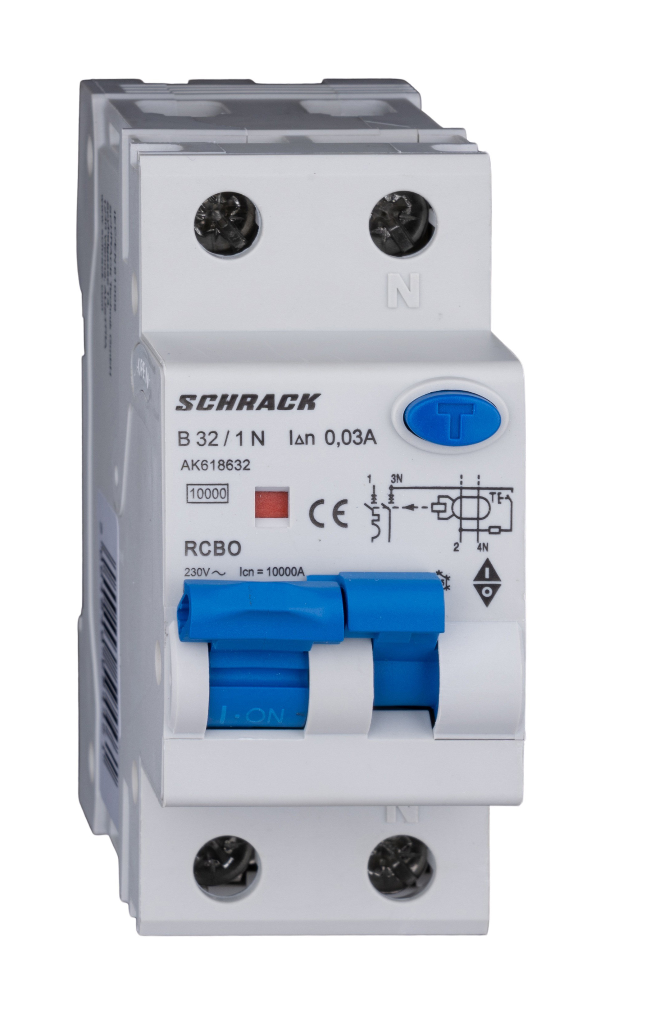 Intrerupator, automat, diferential, Schrack, AMPARO, Tip A, Bipolar, 1P+N, Curba B, 32A, 30mA, 10kA