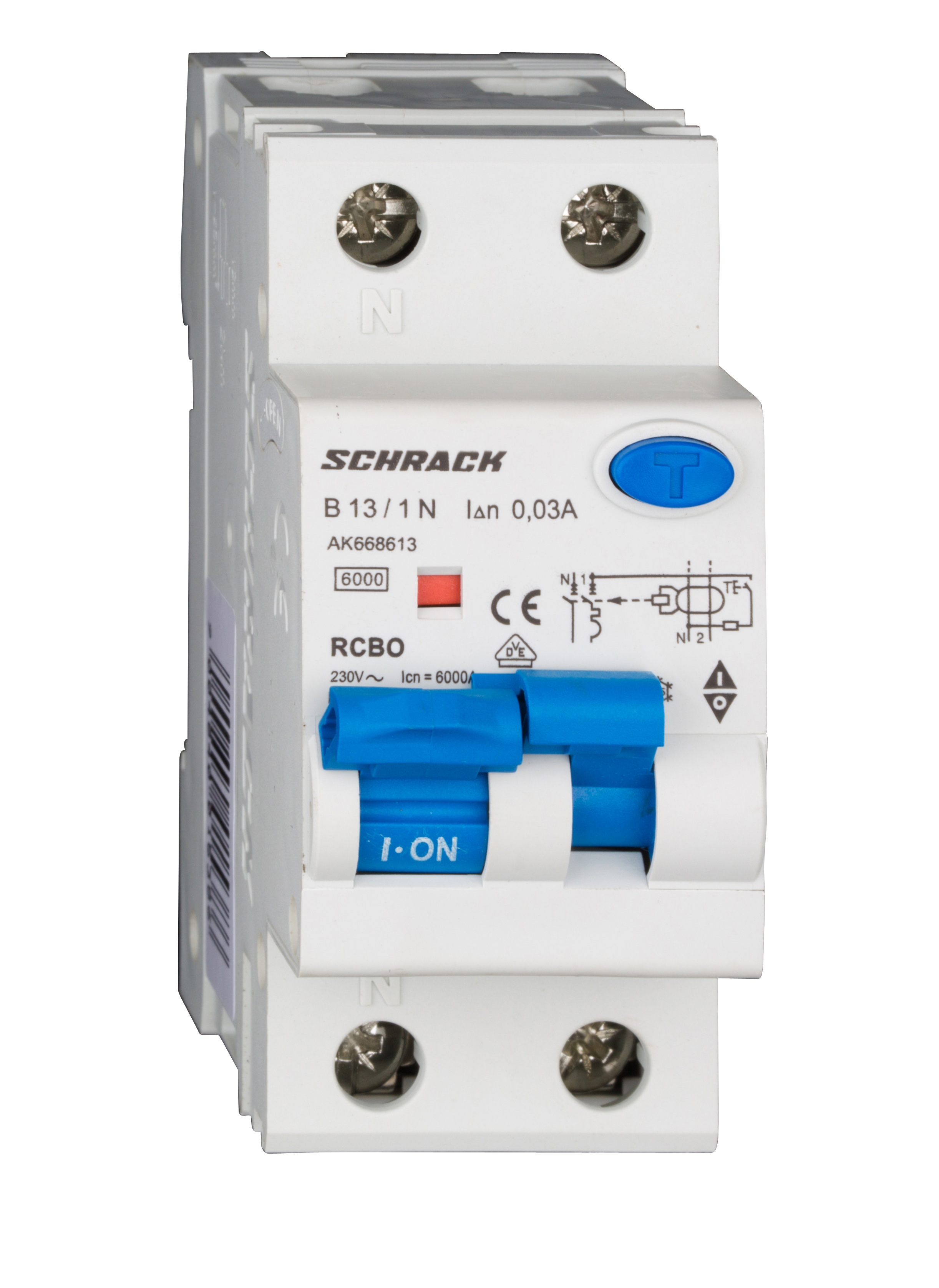 Intrerupator, automat, diferential, Schrack, AMPARO, Tip A, Bipolar, 1P+N, Curba B, 13A, 30mA, 6kA