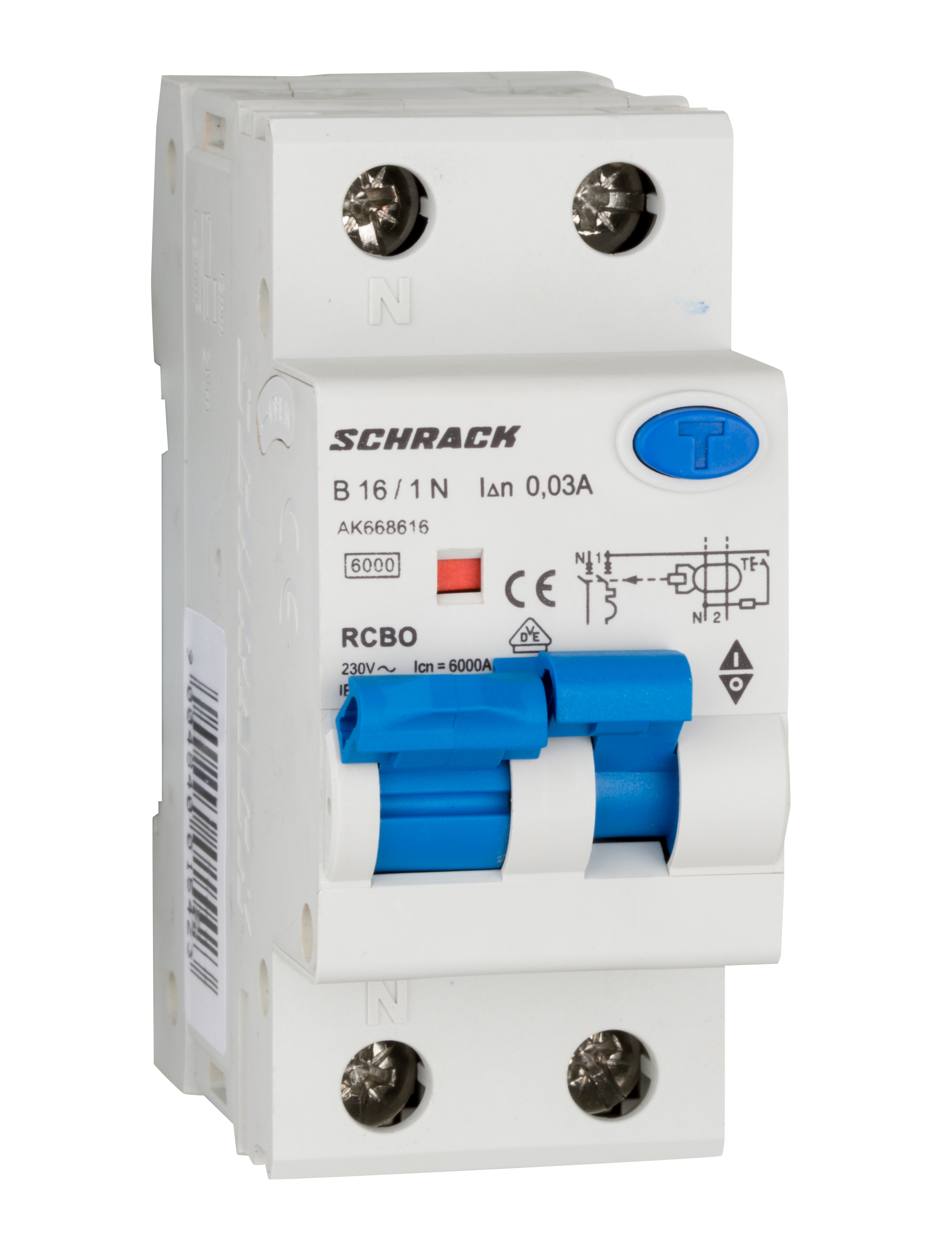 Intrerupator automat diferential Schrack AMPARO Tip A Bipolar 1P+N Curba B 16A 30mA 6kA