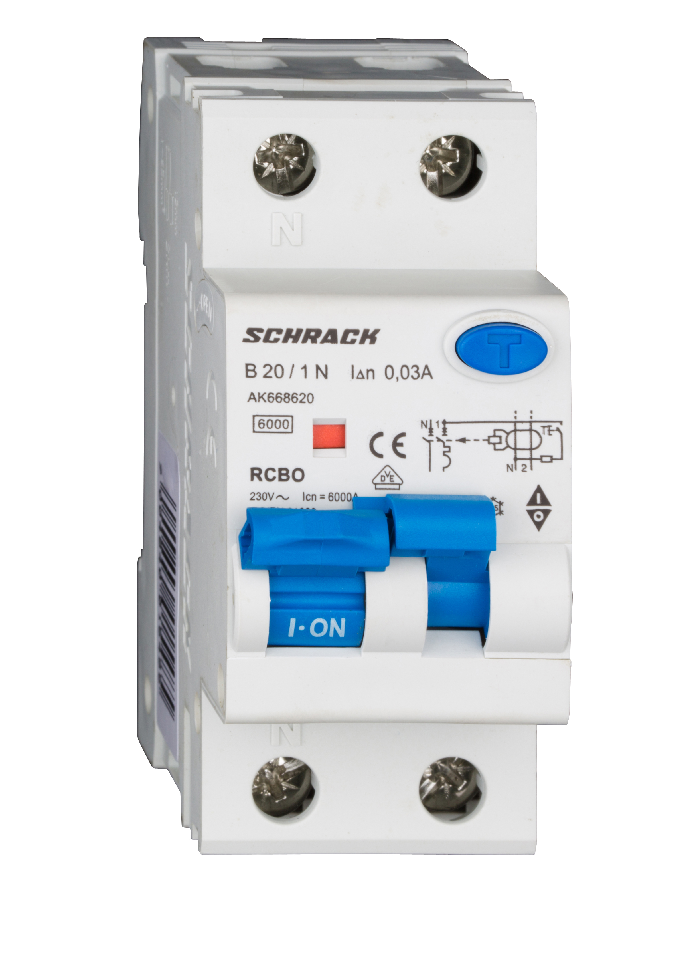 Intrerupator, automat, diferential, Schrack, AMPARO, Tip A, Bipolar, 1P+N, Curba B, 20A, 30mA, 6kA