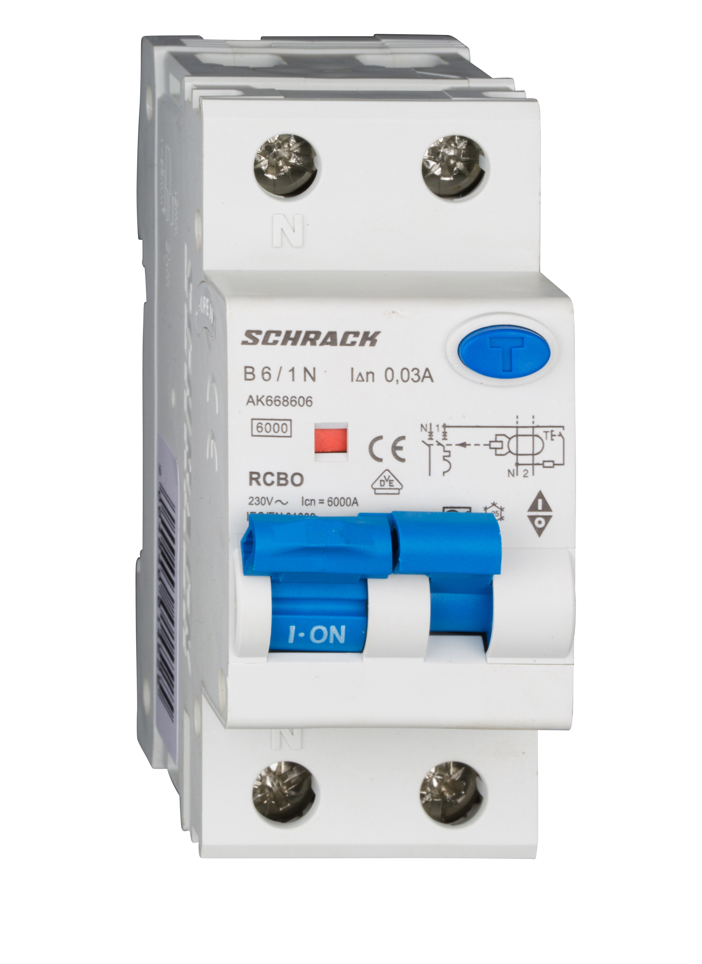 Intrerupator, automat, diferential, Schrack, AMPARO, Tip A, Bipolar, 1P+N, Curba B, 6A, 30mA, 6kA