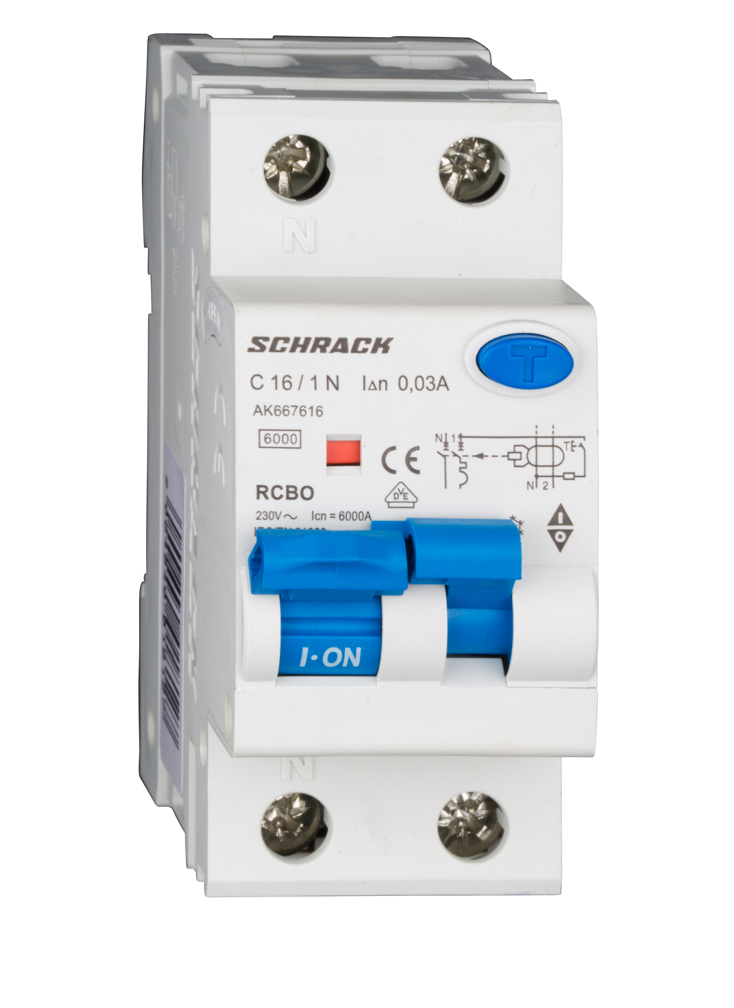 Intrerupator, automat, diferential, Schrack, AMPARO, Tip A, Bipolar, 1P+N, Curba C, 16A, 30mA, 6kA