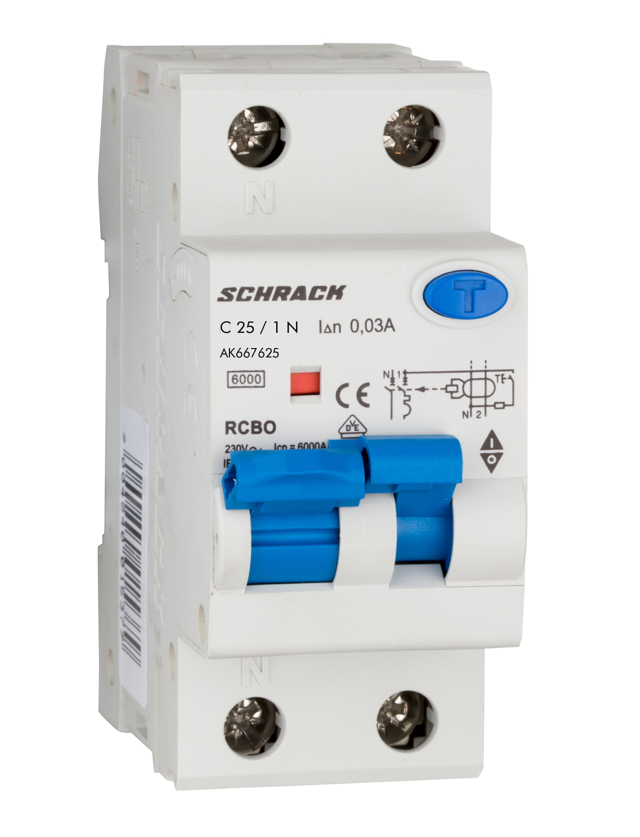 Intrerupator, automat, diferential, Schrack, AMPARO, Tip A, Bipolar, 1P+N, Curba C, 25A, 30mA, 6kA