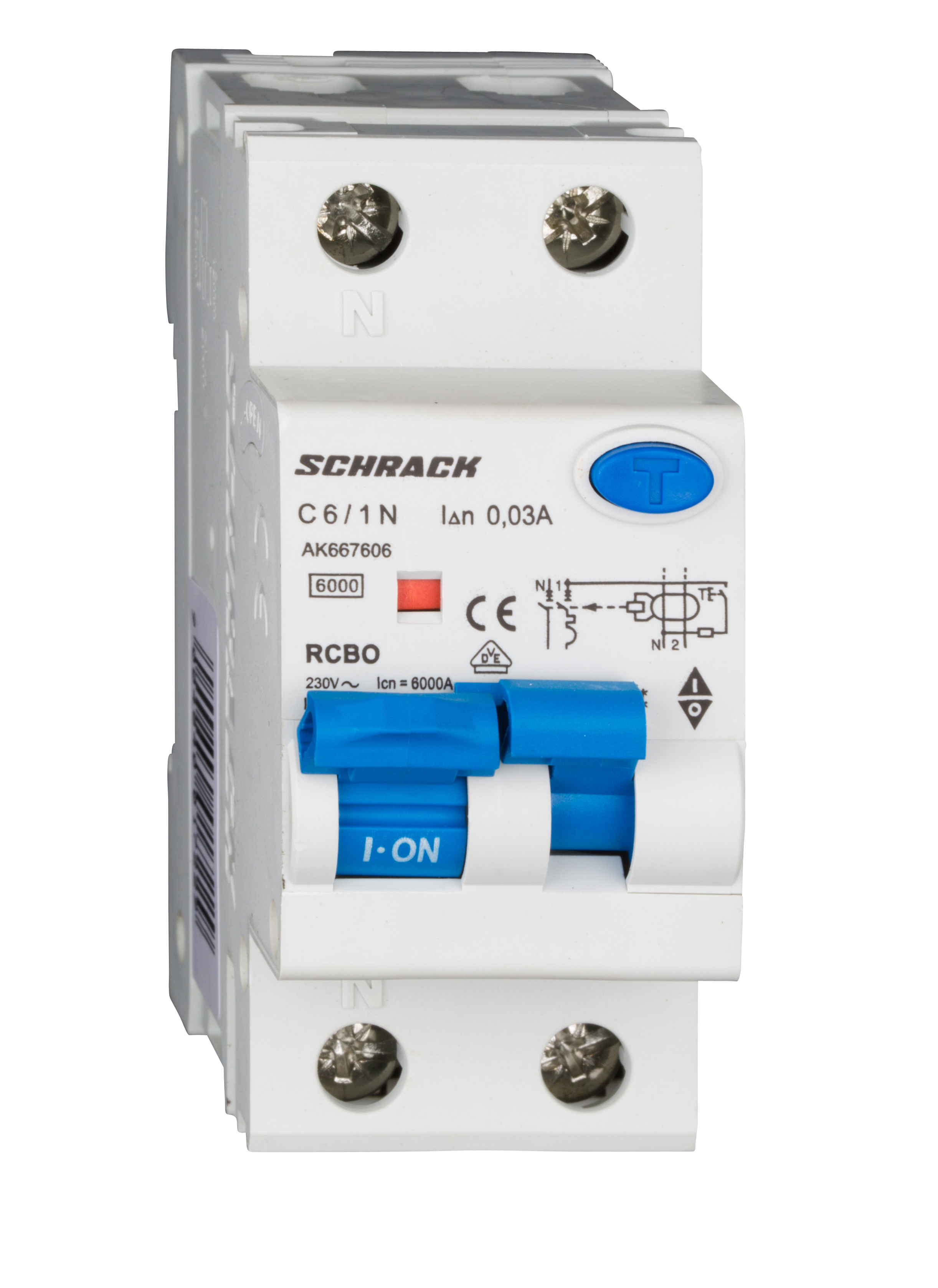Intrerupator, automat, diferential, Schrack, AMPARO, Tip A, Bipolar, 1P+N, Curba C, 6A, 30mA, 6kA