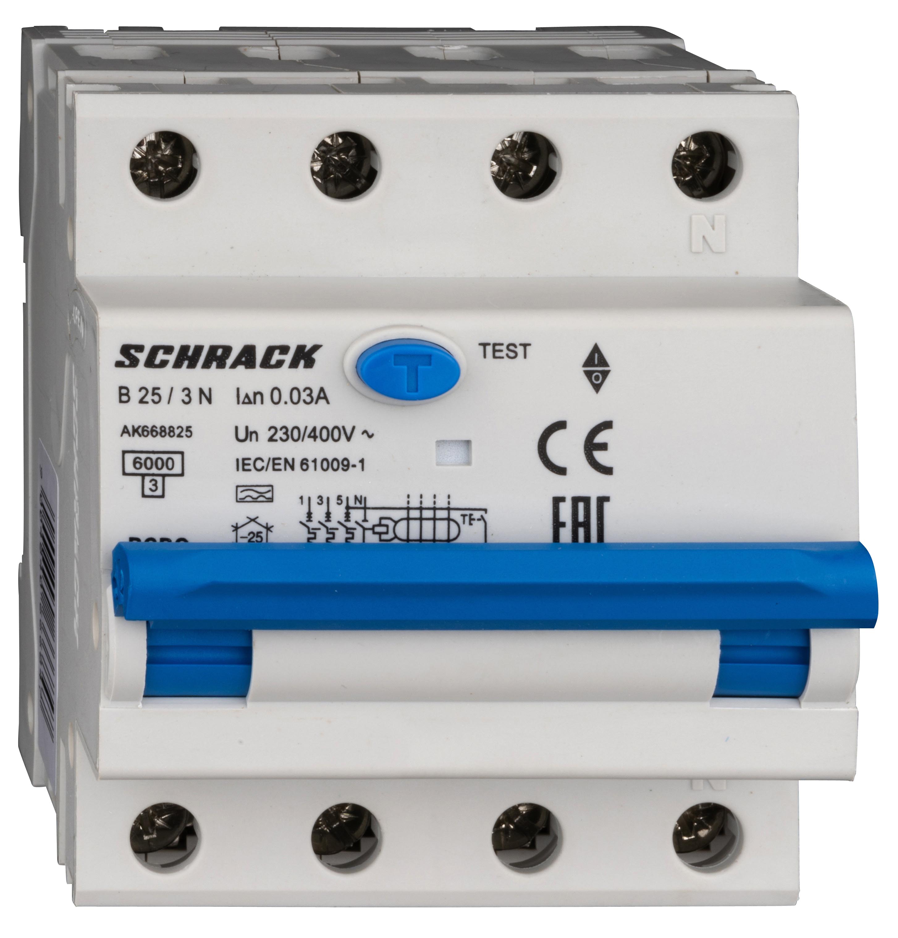 Intrerupator automat diferential Schrack AMPARO Tip A Tetrapolar 3P+N Curba B 25A 30mA 6kA