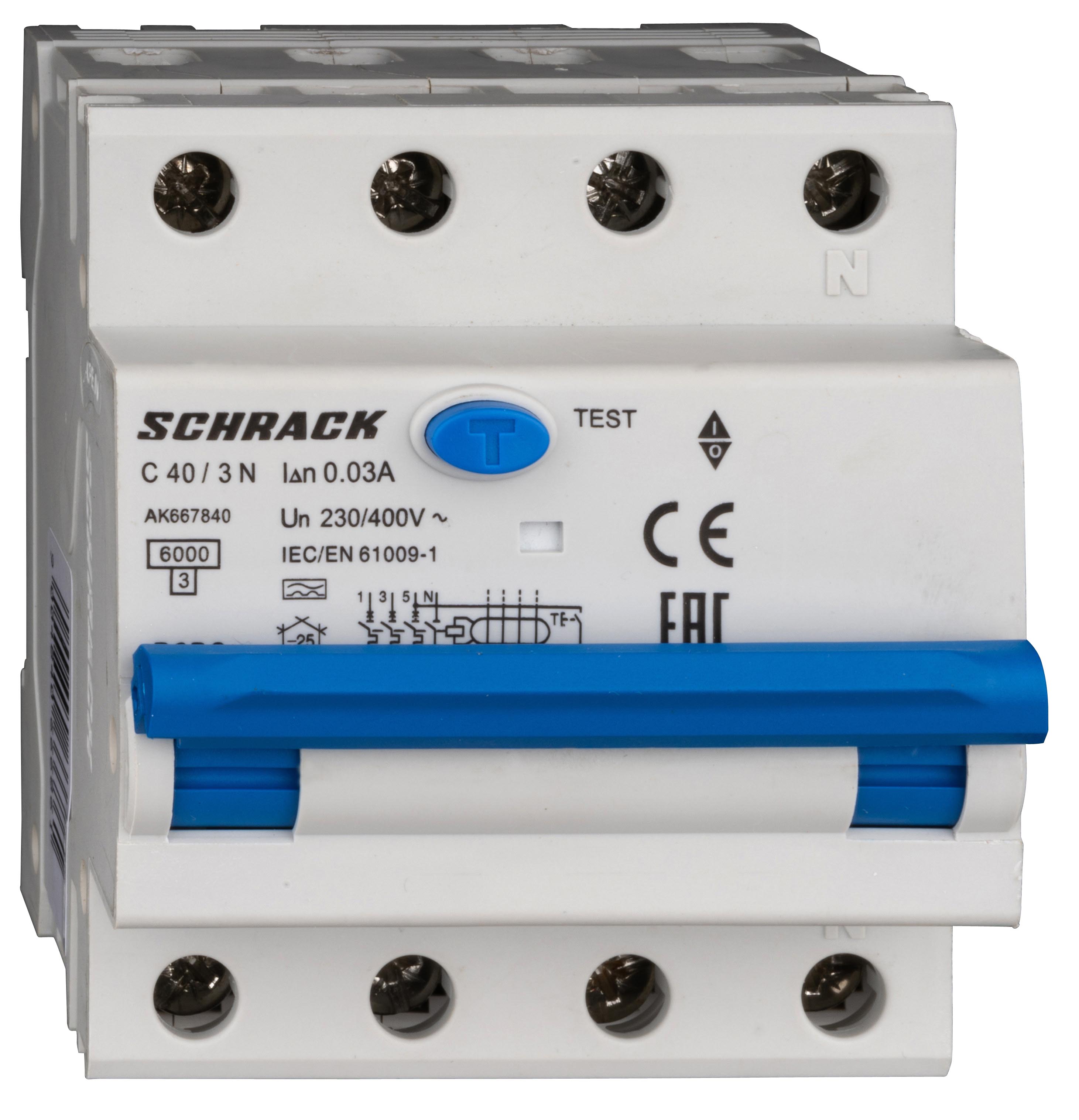 Intrerupator, automat, diferential, Schrack, AMPARO, Tip A, Tetrapolar, 3P+N, Curba C, 40A, 30mA, 6kA AK667840--