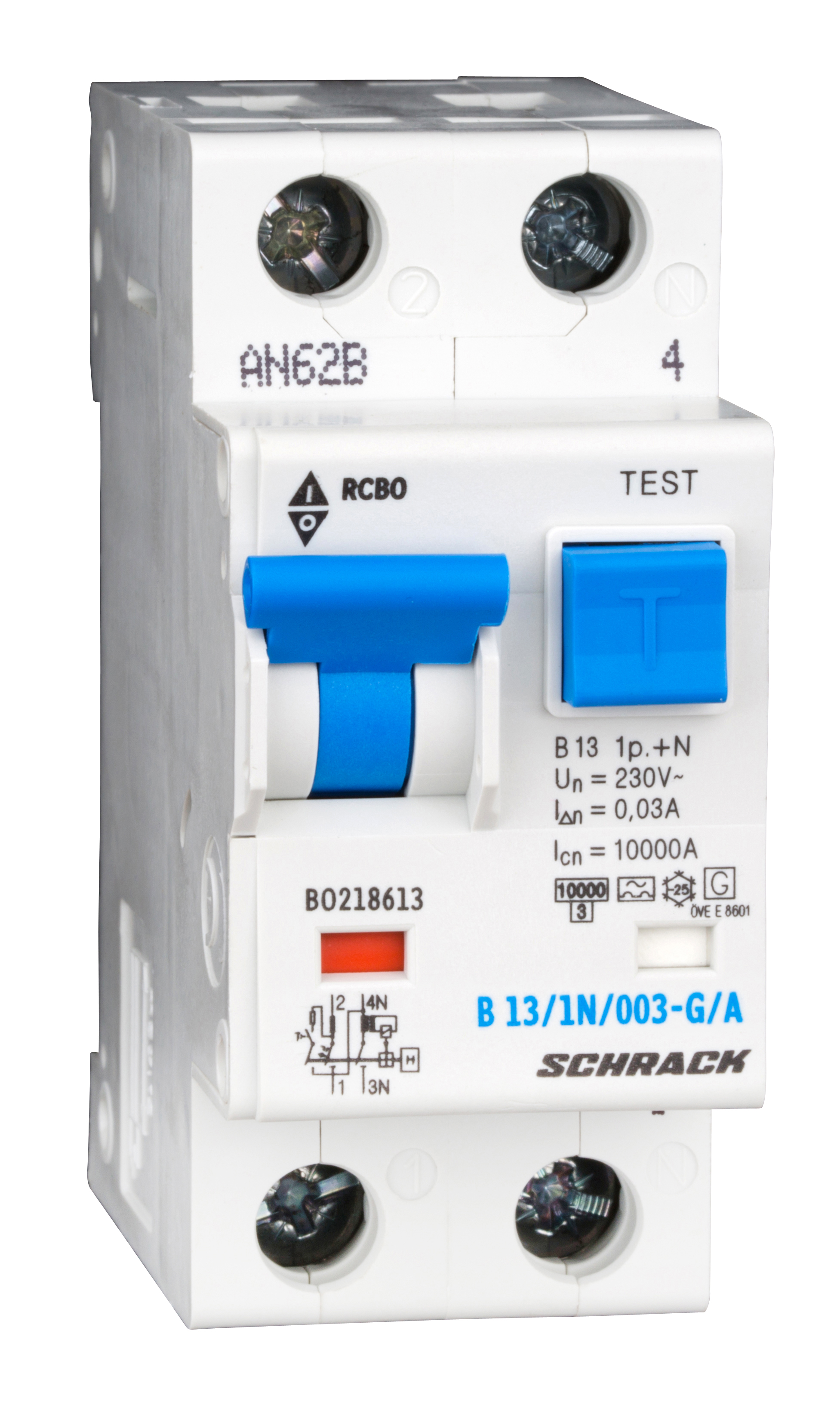 Intrerupator, automat, diferential, schrack, tip a g, bipolar, 1p+n, curba b, 13a, 30ma, 10ka