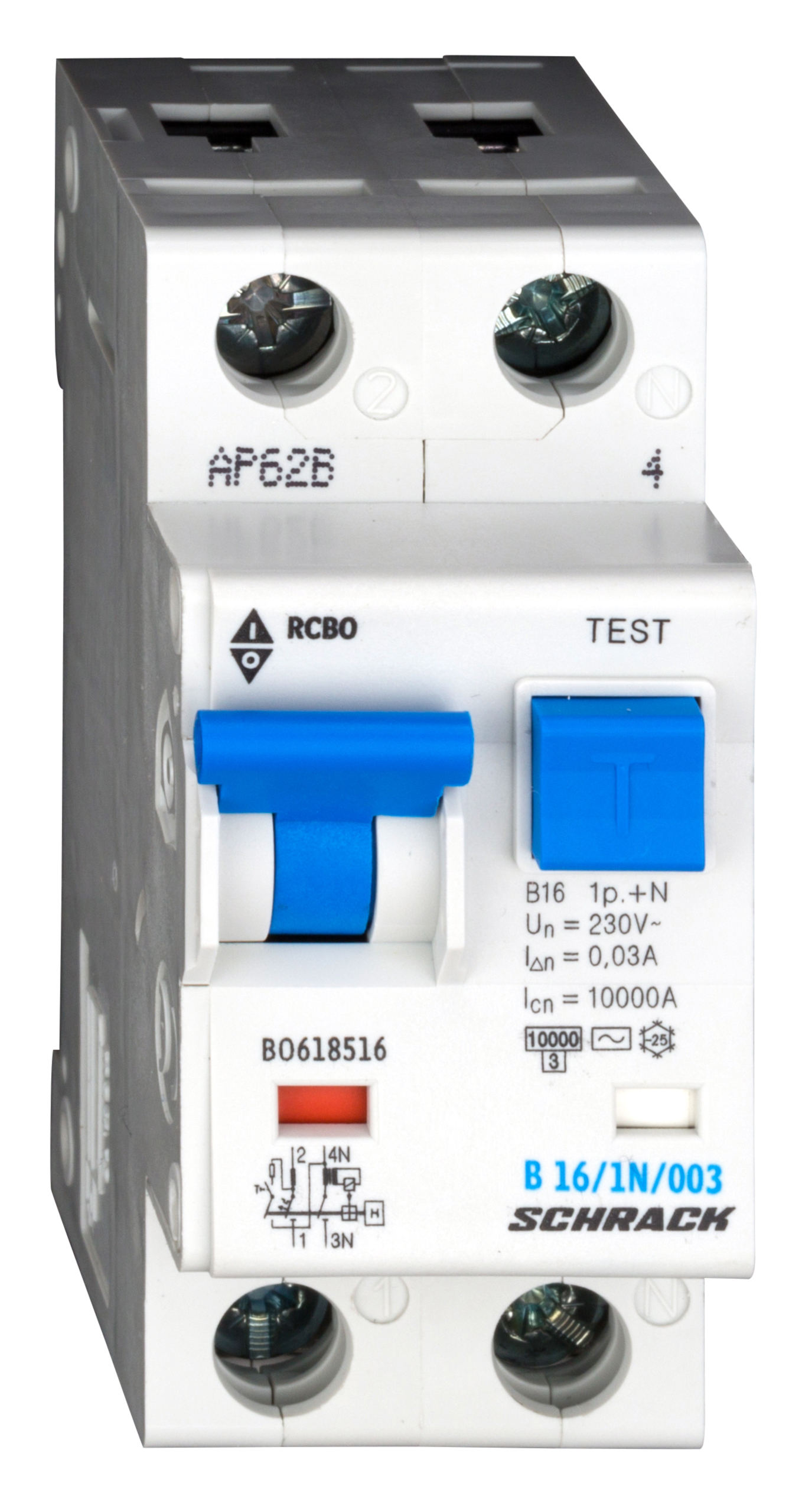 Intrerupator, automat, diferential, schrack, tip ac, bipolar, 1p+n, curba b, 16a, 30ma, 10ka