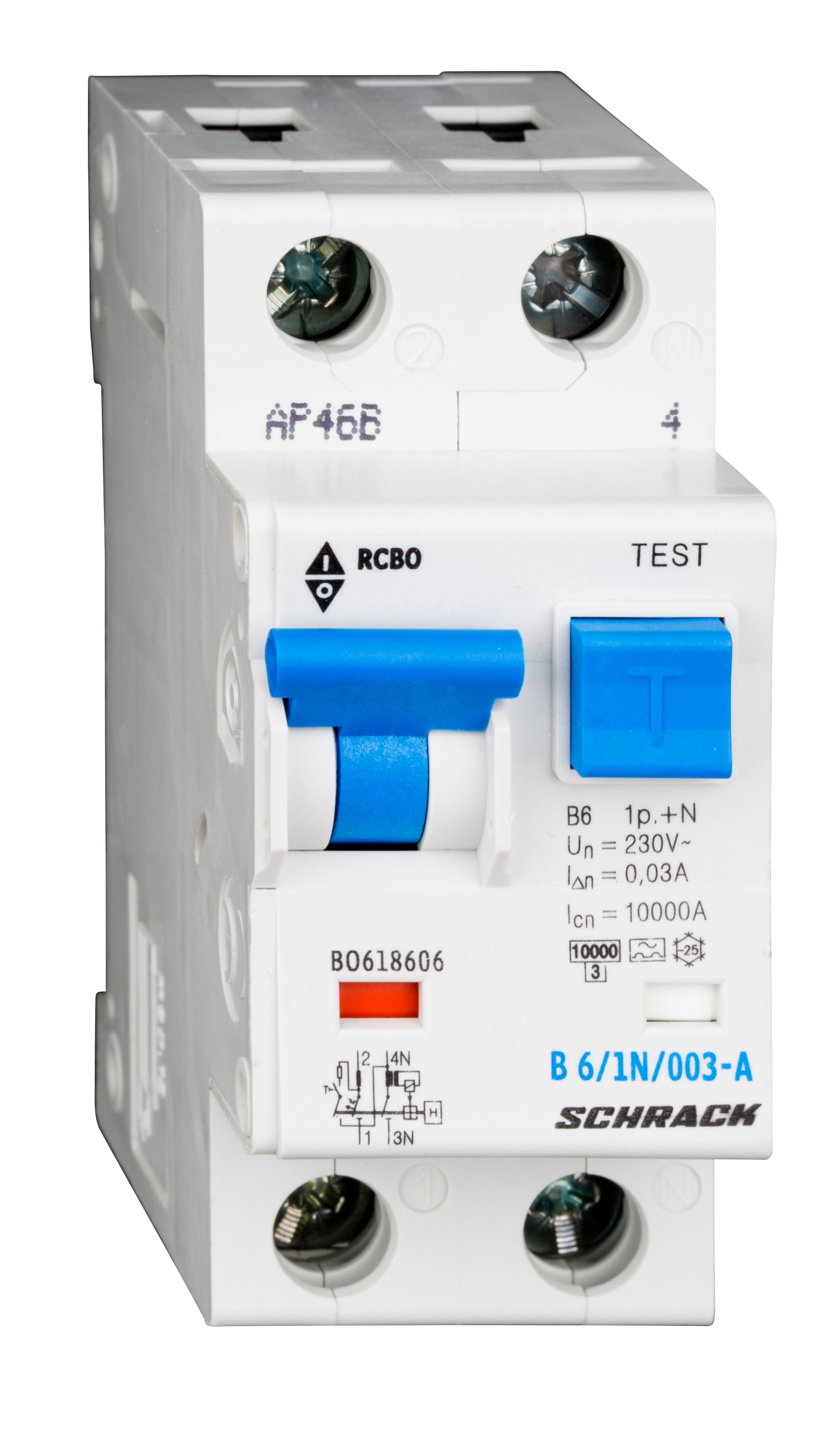 Intrerupator, automat, diferential, schrack, tip a, bipolar, 1p+n, curba b, 6a, 30ma, 10ka