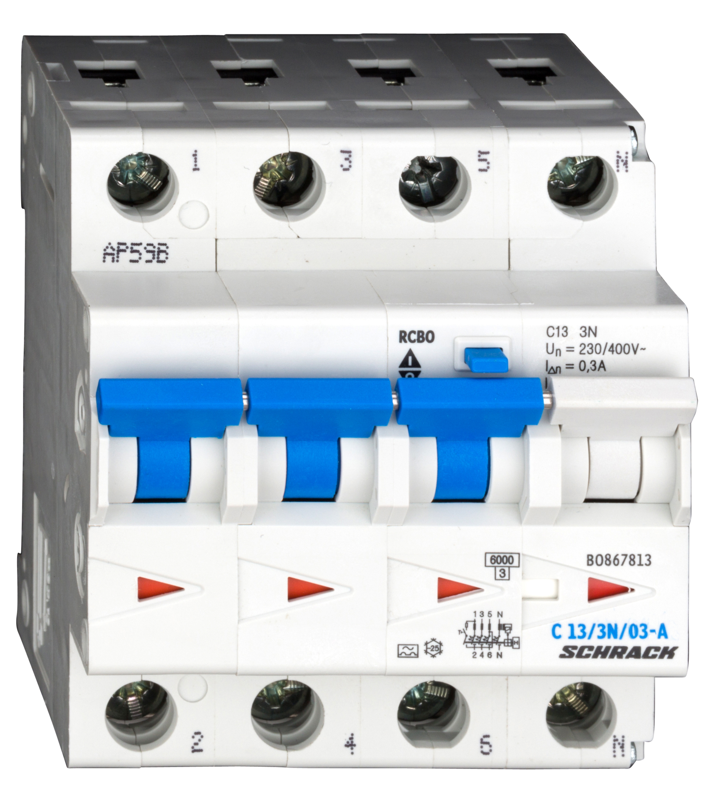 Intrerupator, automat, diferential, schrack, tip a, tetrapolar, 3p+n, curba c, 13a, 300ma, 6ka